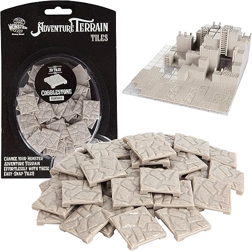 Monster Adventure Terrain- Paquete de expansión de 50 piezas de azulejos adoquinados pintables de 1 x 1 pulgada, fácil de encajar, crea un increíble