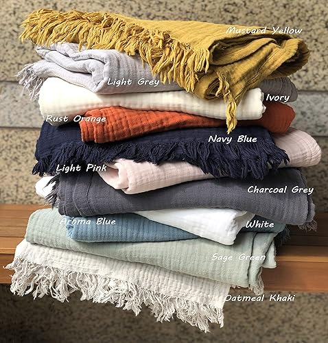 Miniatura 9 de KyraHome cobijas de 100 % algodón para sofá, niños, de 50 "x60", de algodón orgánico teñido con plantas, transpirable, ligeras, de muselina para