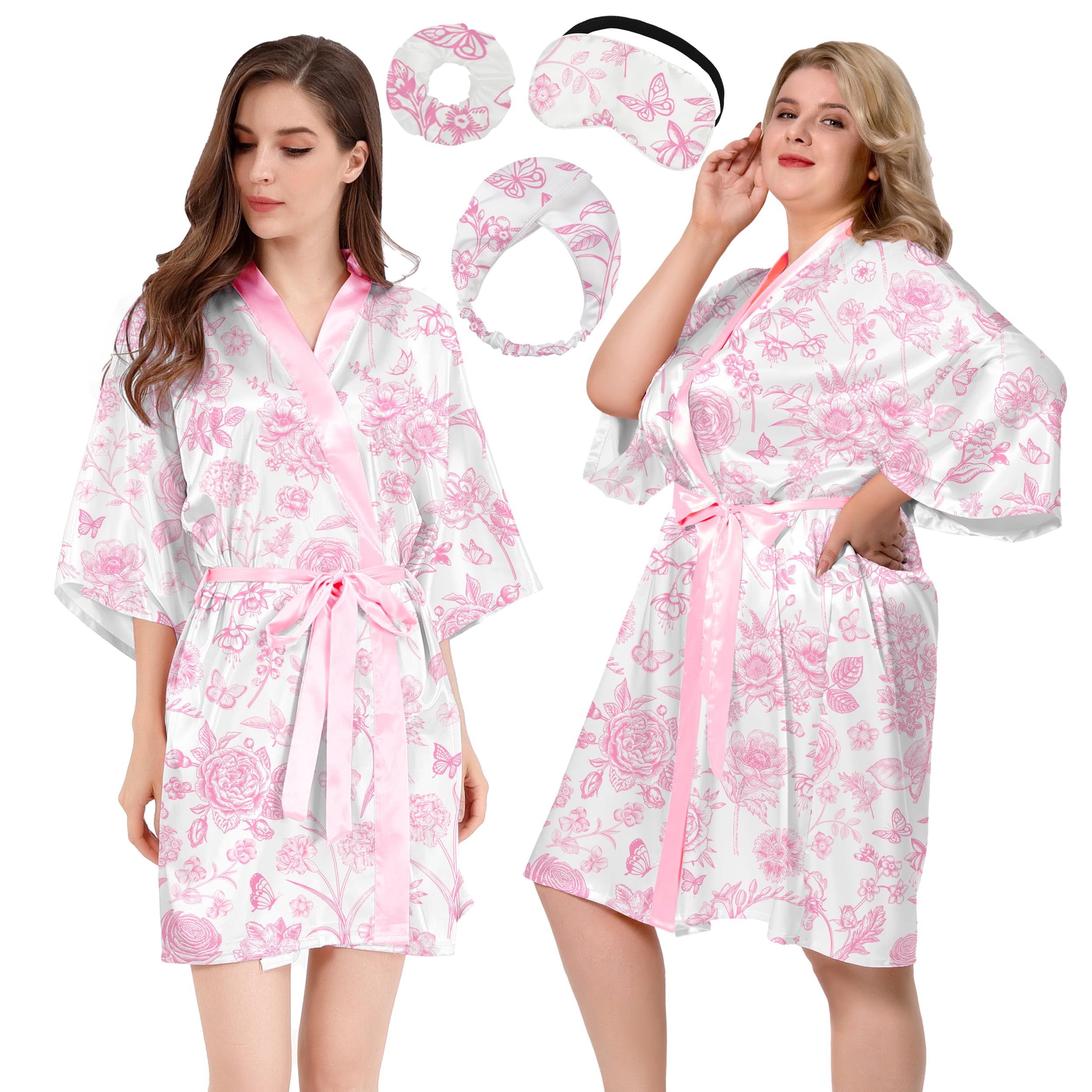 Women Short Floral Silky Robes Wedding Bride Bridesmaid Bridal Party Robes Kimono