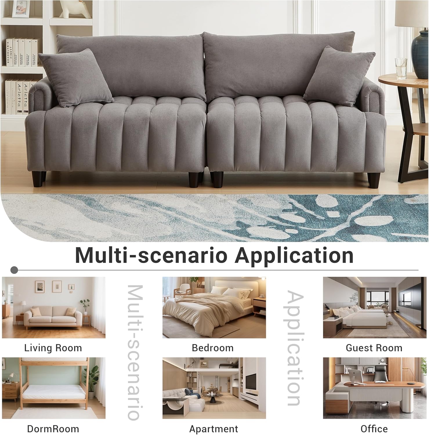 83'' Futon Sofa Bed, Polyester Fabric Comfy Futon Couch Bed with 2 Square Pillows, Convertible Sleeper Sofa with Adjustable Backrest, Modern Loveseat Sleeper for Living Room (Gray)