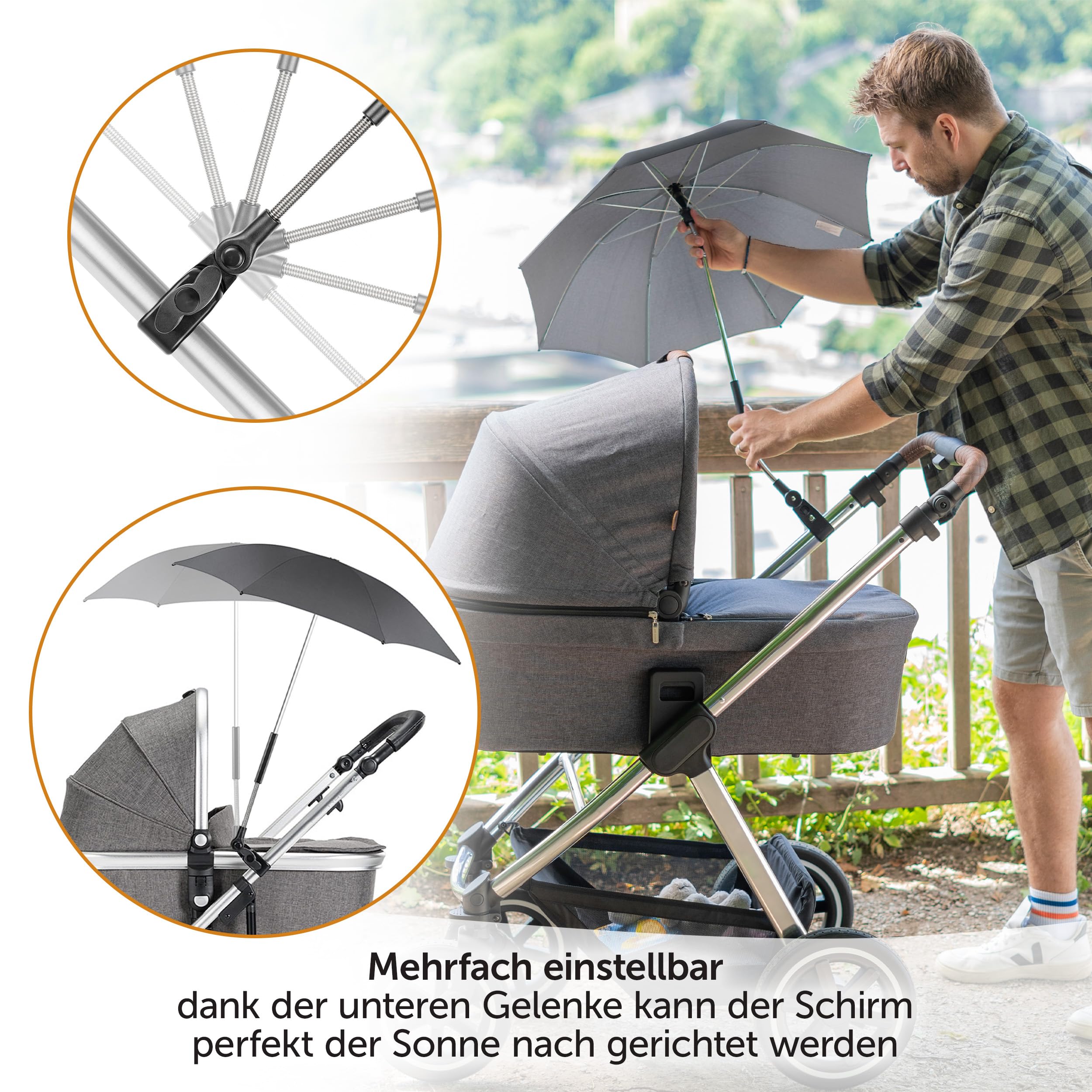 Zamboo Universal Sonnenschirm UV 50+ für Kinderwagen & Buggy, 73 cm Durchmesser, flexibler Sonnenschutz