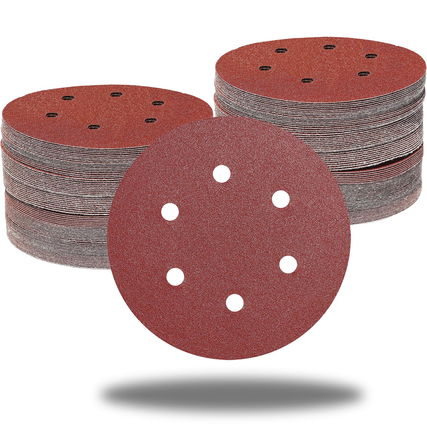 100 PCS 6 Inch 6 Holes Sanding Disc Assorted - 60 80 120 150 240 Grits, 6" Hook & Loop Backing Random Orbital Sandpaper Sander Paper for Automotive Paint, Woodworking Wood, Metal