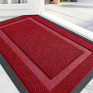OLANLY Front Door Mat Indoor Outdoor Entrance, Waterproof All-Season, All-Weather Doormat, Sturdy Natural Rubber, Fade Resistant, Low Profile, Easy Clean Patio Porch Entryway Mat, 59x30, Wine Red