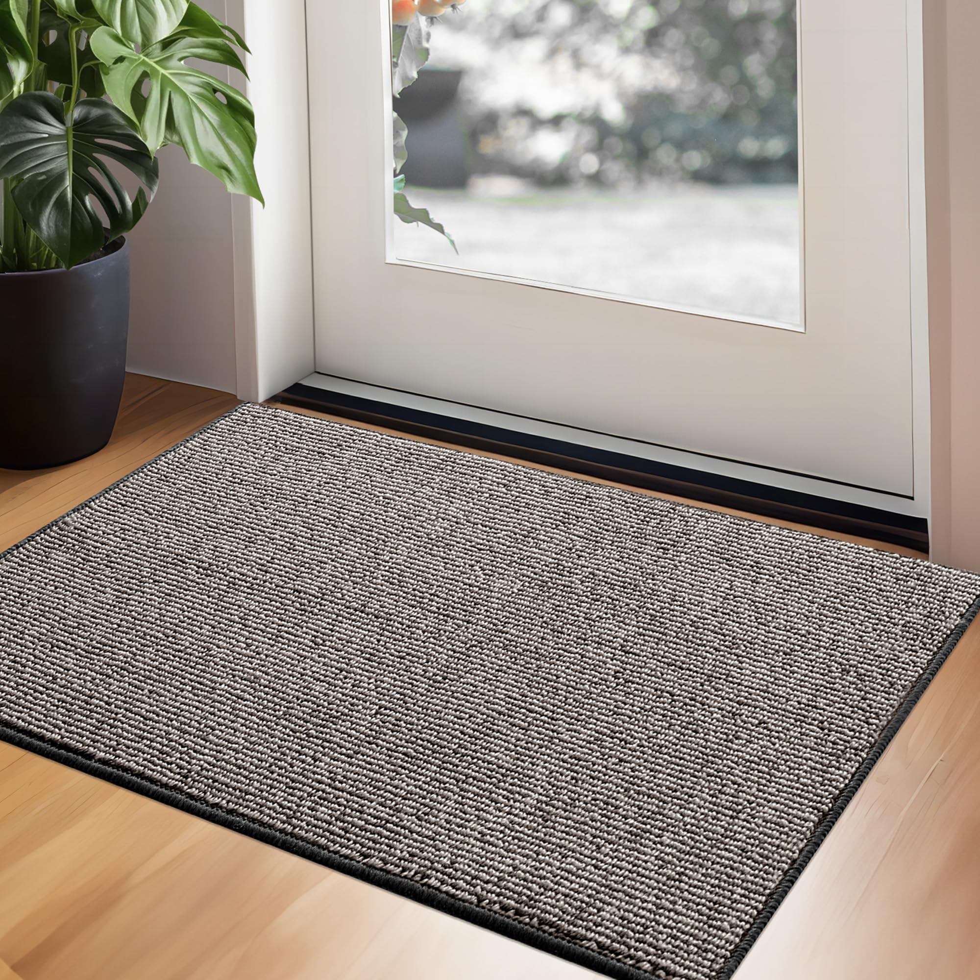 GRANNY SAYS Front Door Mat Indoor Entrance, Indoor Doormat Non Slip Washable, Low Profile Outdoor Welcome Mat, 32" x 20" Resist Dirt Absorbent Mats for Entryway, Floor, Black Beige