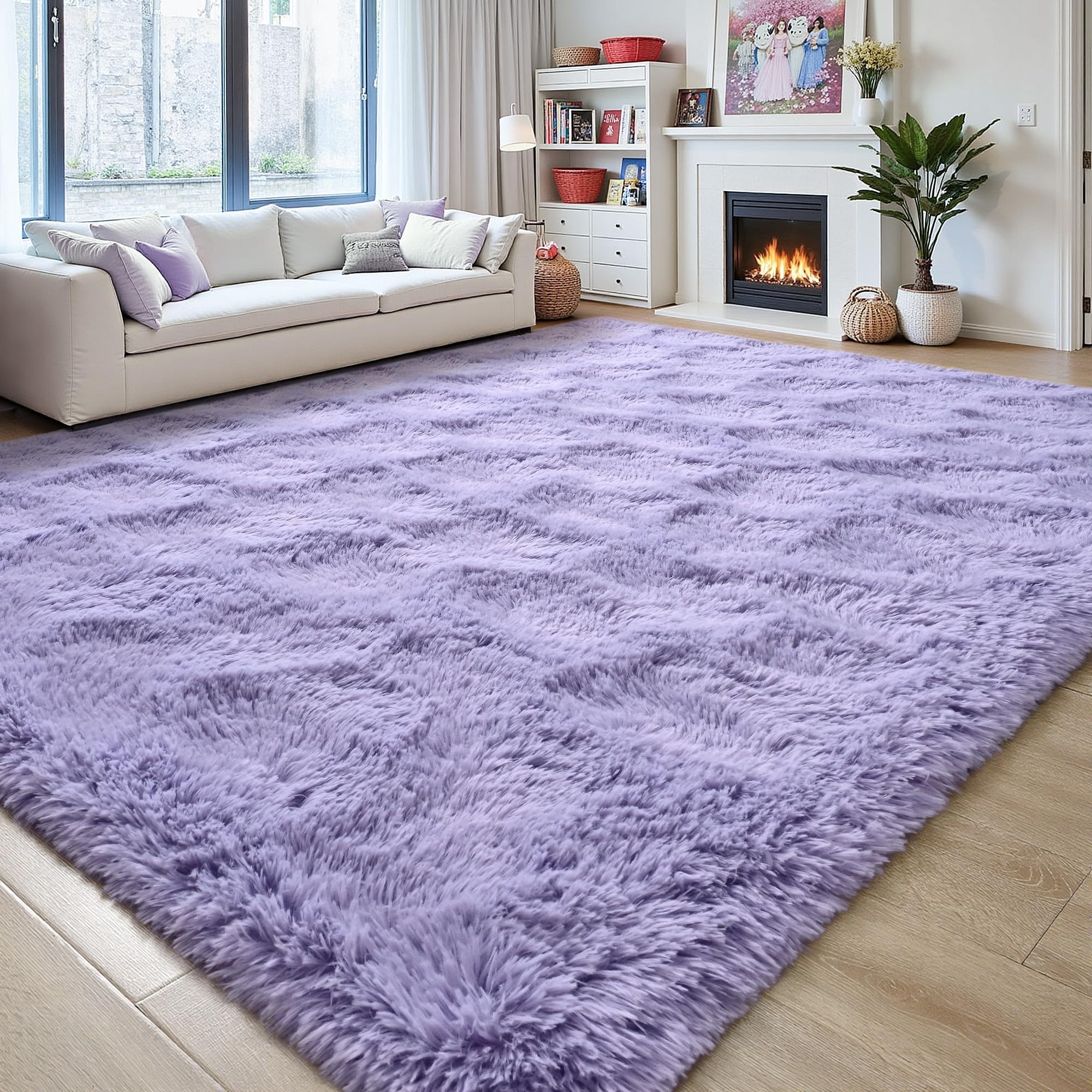 FALARK 8x10 Large Plush Lavender Purple Area Rug