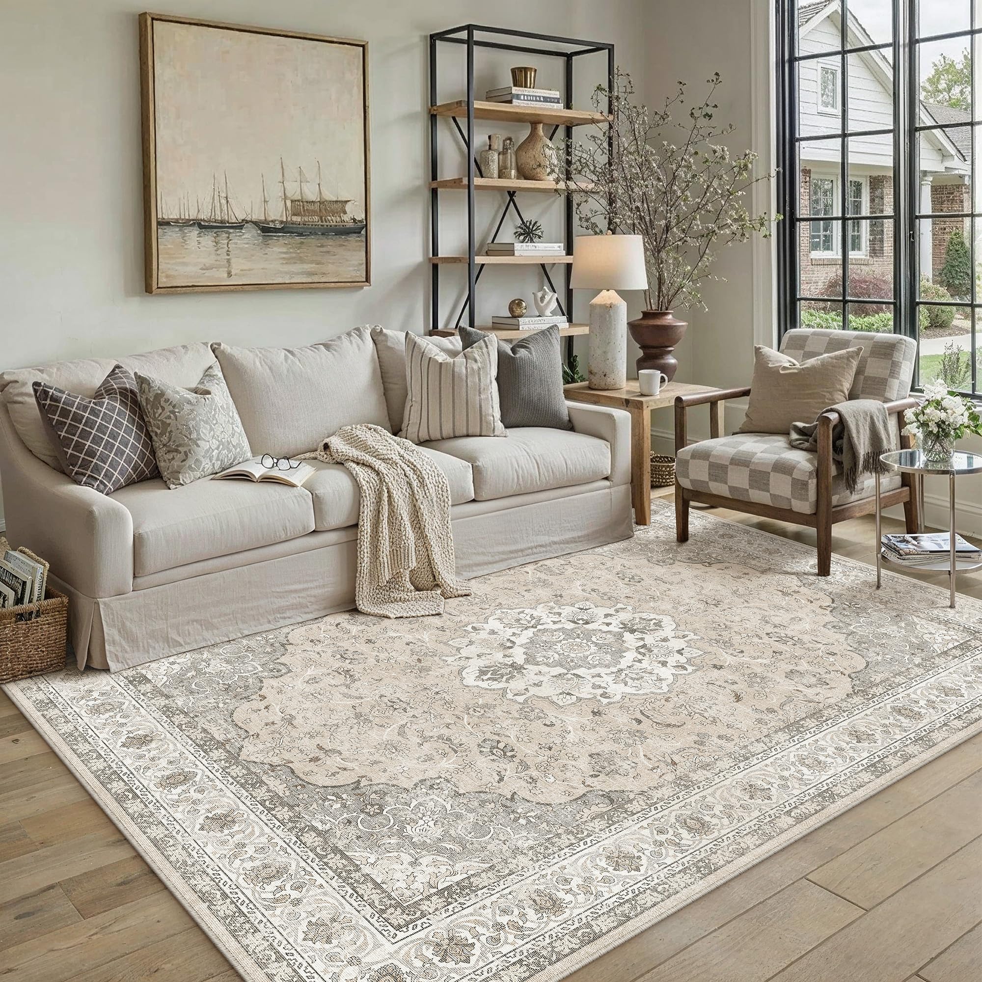 PureCozy Washable Large Rugs Living Room 160x230cm Area Rug, Dark Beige — image 1