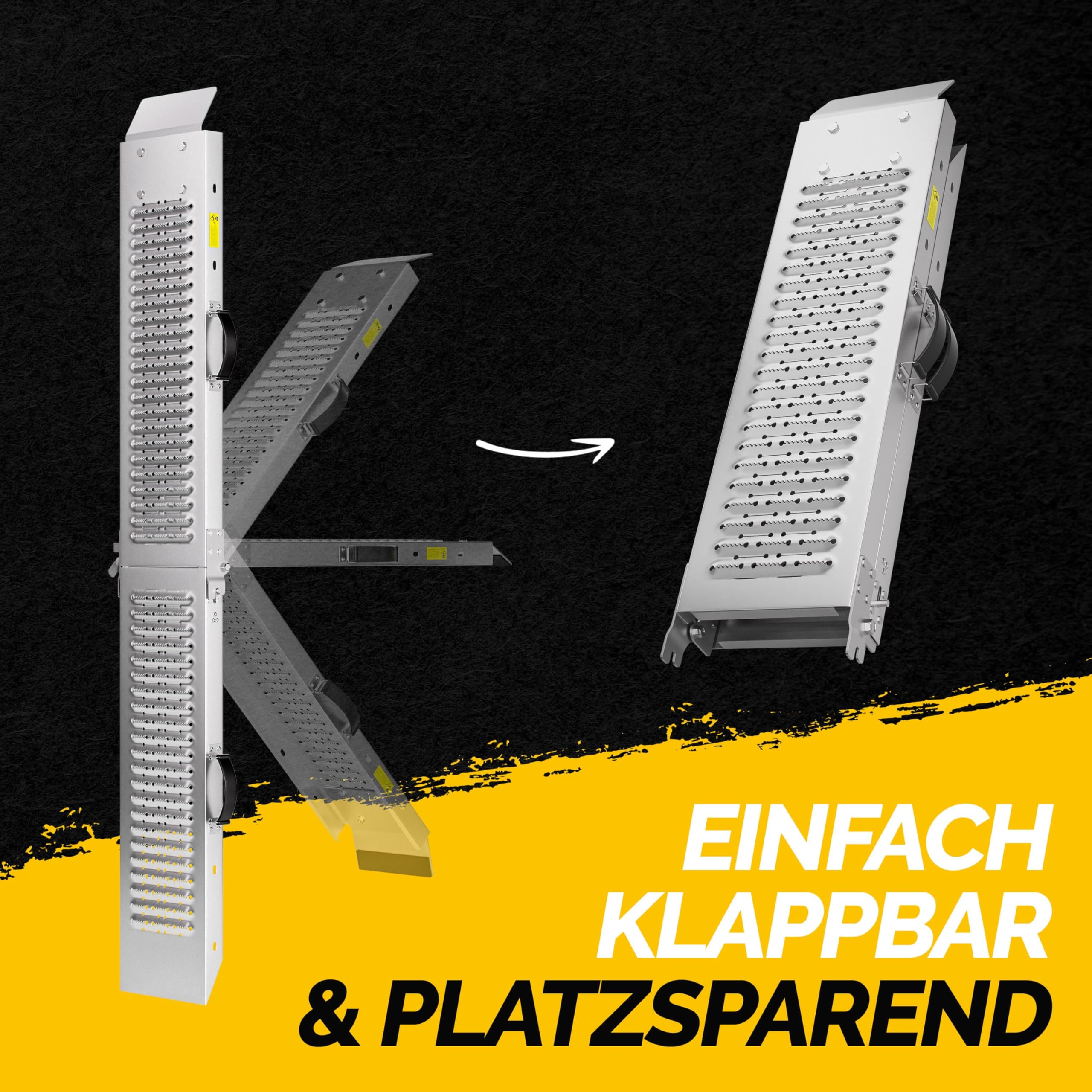 MONZANA® 2X Auffahrrampe 400kg (je 200kg) klappbar Laderampe verzinkter Stahl rutschfeste Oberfläche Auffahrschiene Verladerampe PKW Verladeschiene