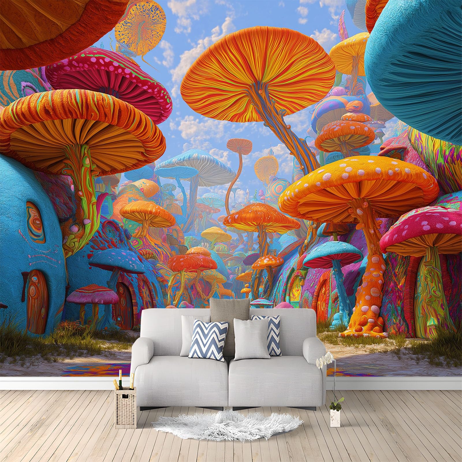Tapeta 3D, las grzybowy, 250 x 175 cm, murale ścienne, sztuka cyfrowa, flizelina, fototapeta, do salonu, sypialni, pokoju dziecięcego, biura, dekoracja, łatwa instalacja