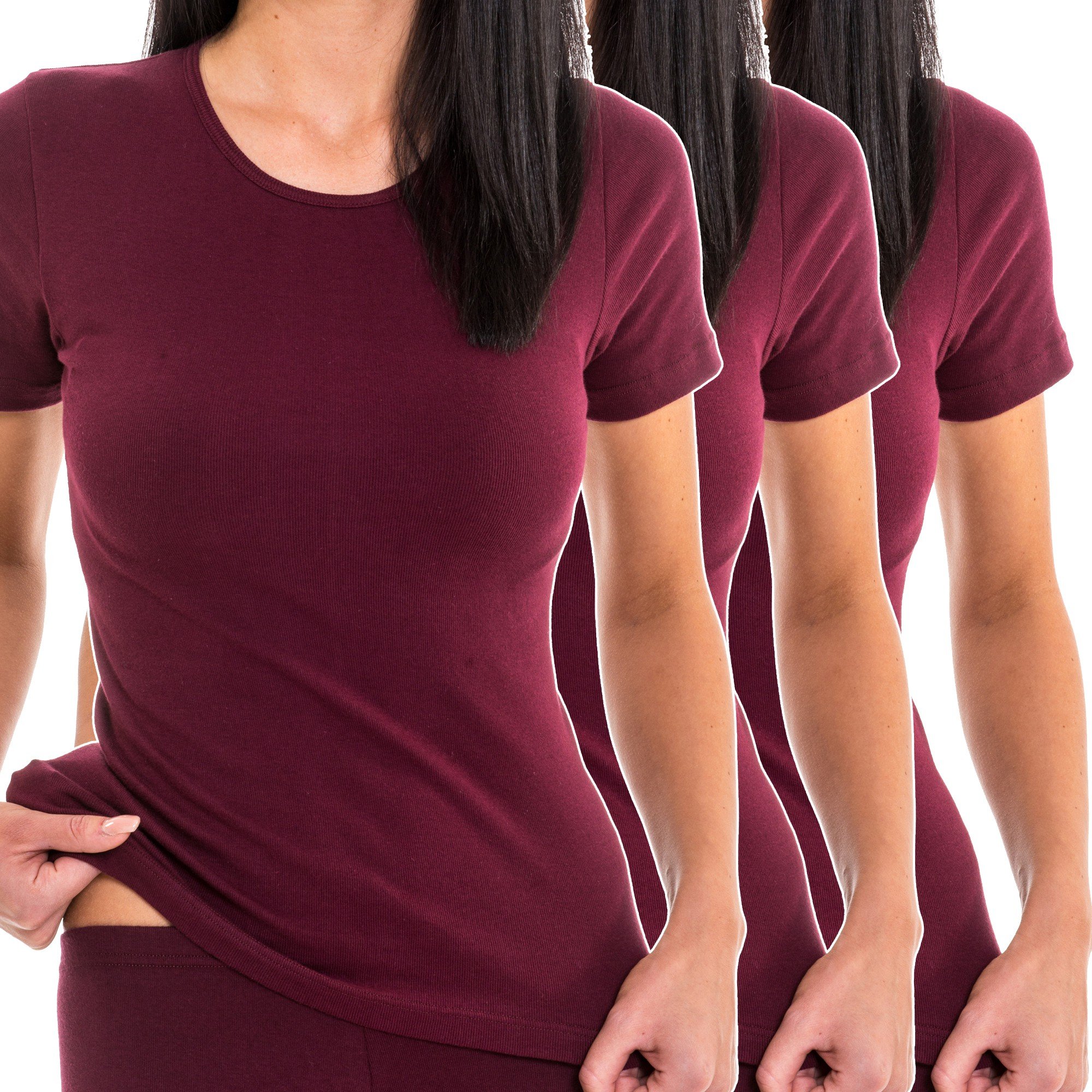 HERMKO 1800 Lot de 3 Maillots de Corps Manches Courtes pour Femme en 100% Coton Biologique