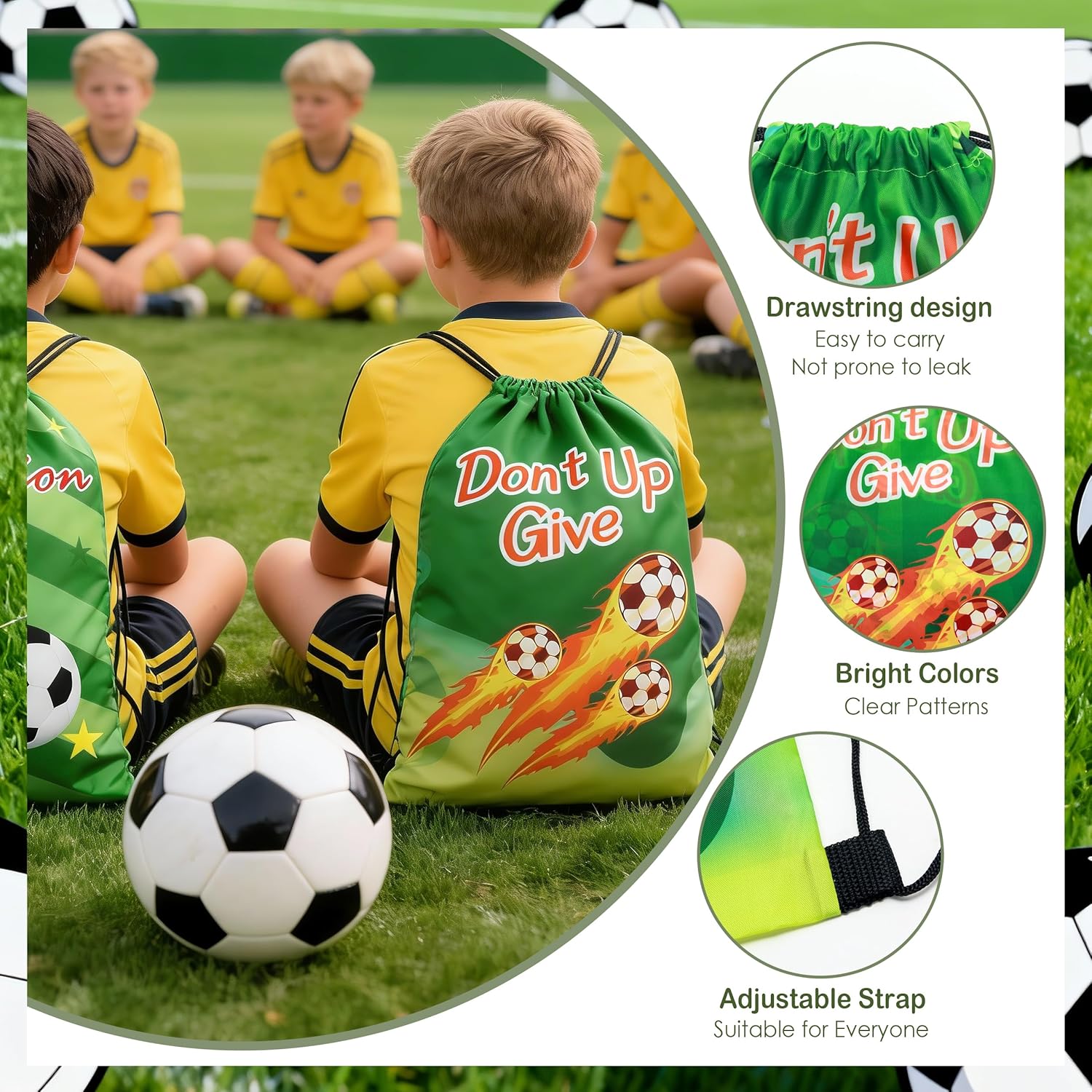 J6&H6 122 Pcs Soccer Party Favors Soccer Goodie Bags Including 12 Soccer Drawstring Bags Stress-relieving Soccer Straws Keychains silicone Wristband and stickers for Soccer Party Gift. (soccer) - Image 6