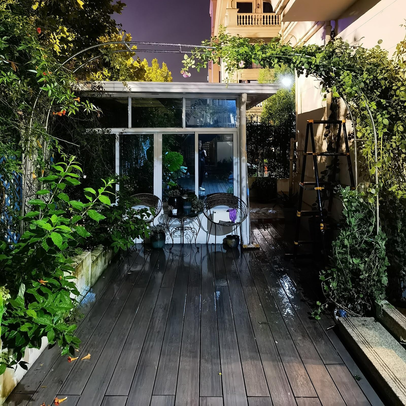 Arco de jardín de acero inoxidable, enrejado resistente a la intemperie de 8 pies para decoración al aire libre, cenador de rosas duradero y soporte para plantas trepadoras para paisajismo de jardín y