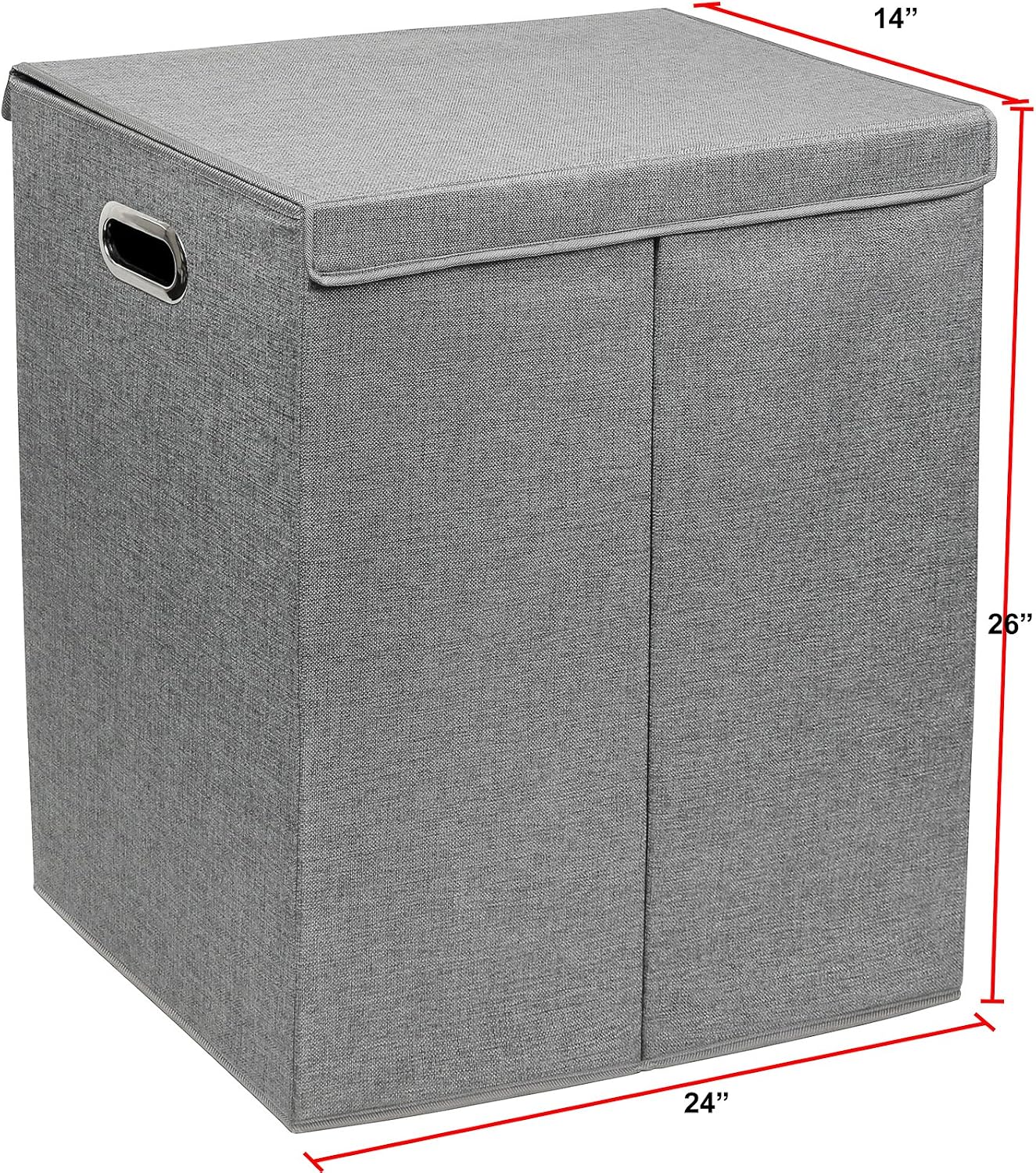 Greenco Double Laundry Hamper w/Lid, Gray | 2 Section/Compartment, Divided, Foldable Hampers | Dirty Clothes/Landry Basket, Bag, Organizer, Storage | Room Organization Accessories, Bedroom Essentials