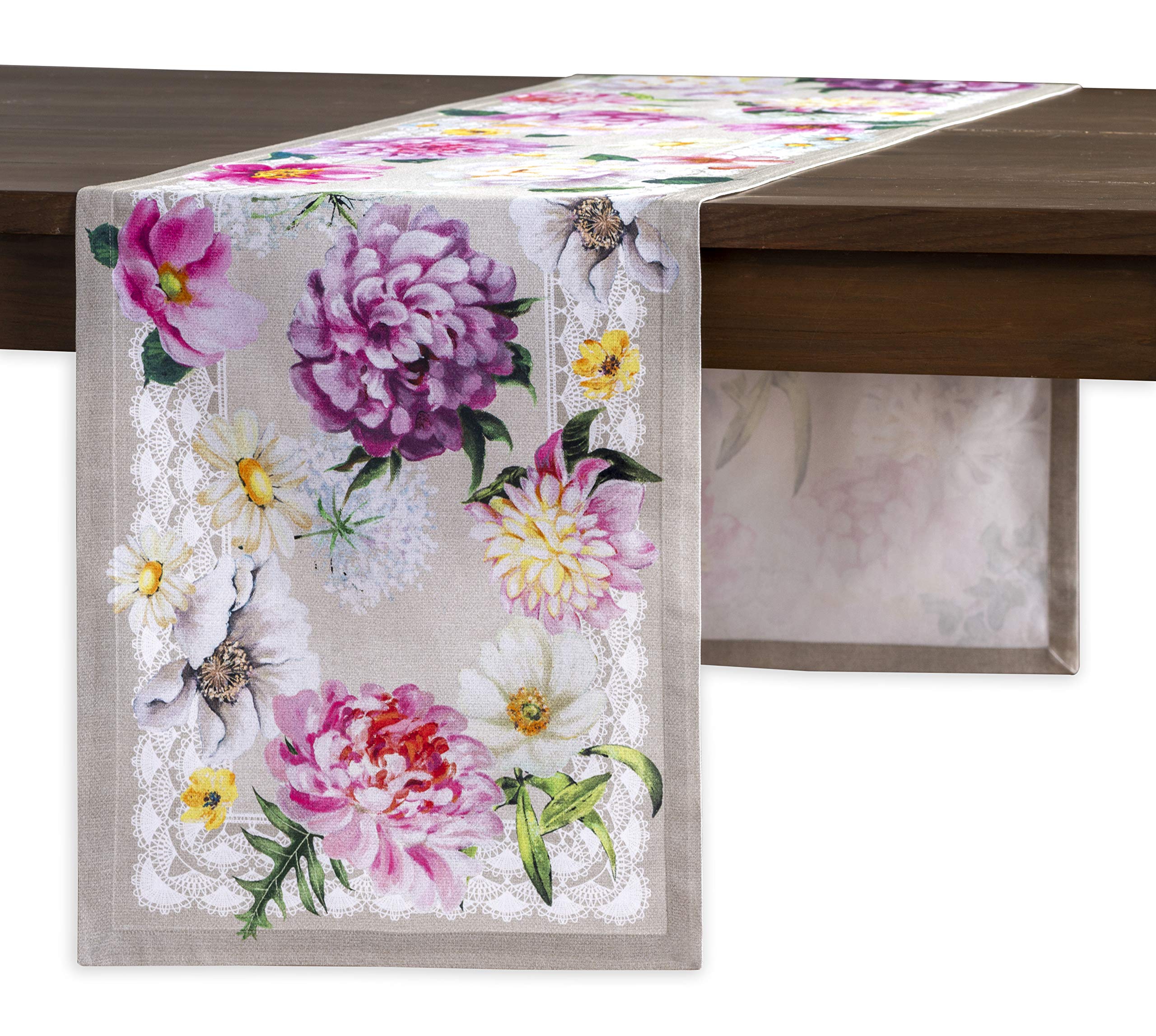 Maison d' Hermine Table runner 100% Cotton Single Layer Table Runners 230 CM long for Home Kitchen Dining Party Wedding Bridal Shower Spring Summer (Pivoine, 37 cm x 230 cm)