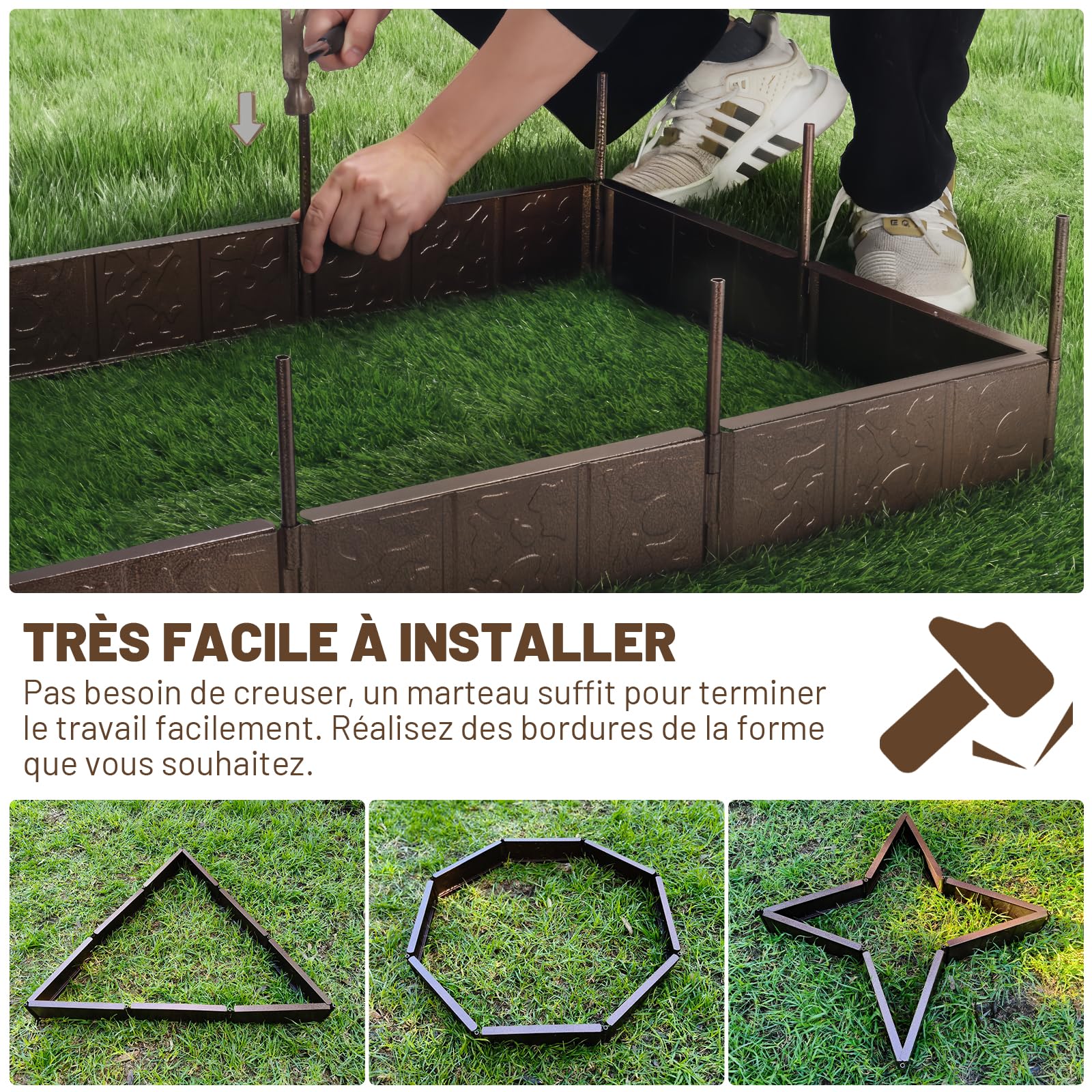 AUDEMAR Bordure de Jardin en Acier 10cm x 30cm Bordure de pelouse Flexible et très Résistant pour Aménagement Extérieur Facile à Installer pour Jardin Plantes Potager