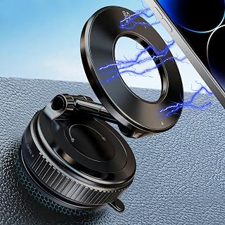 Magnetic Car Phone Holder, Vacuum Suction Cup Phone Mount for Car Foldable Retractable Hands-Free, Universal Fit for iPhone Android All Smartphones (Black)