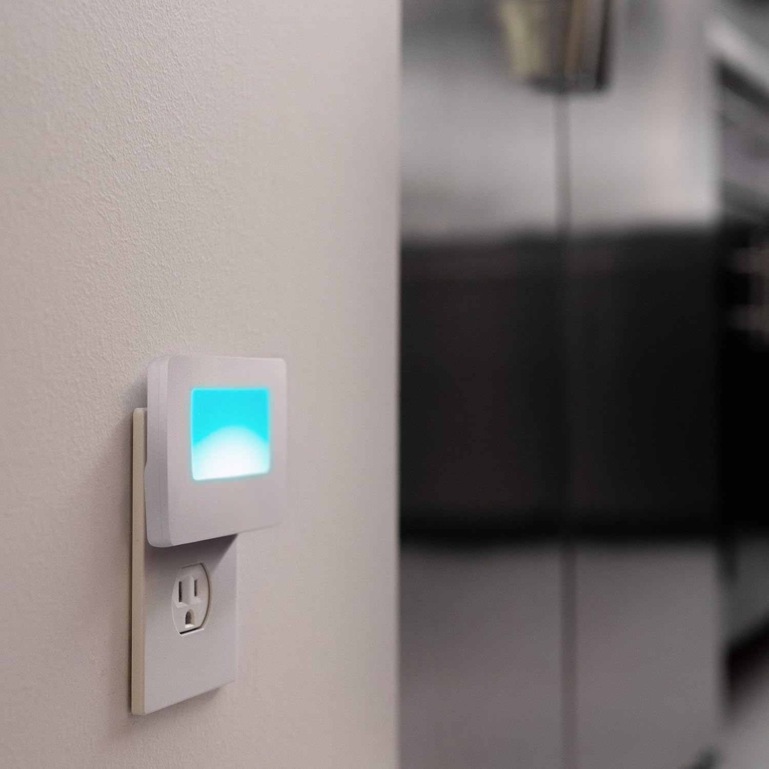 GE Flat Panel LED Night Light, Always On, Plug-in, Home Décor, Compact, Energy Efficient, Soft Teal, White Base, for Elderly, Ideal for Bedroom, Bathroom, Nursery, Kitchen, 40867