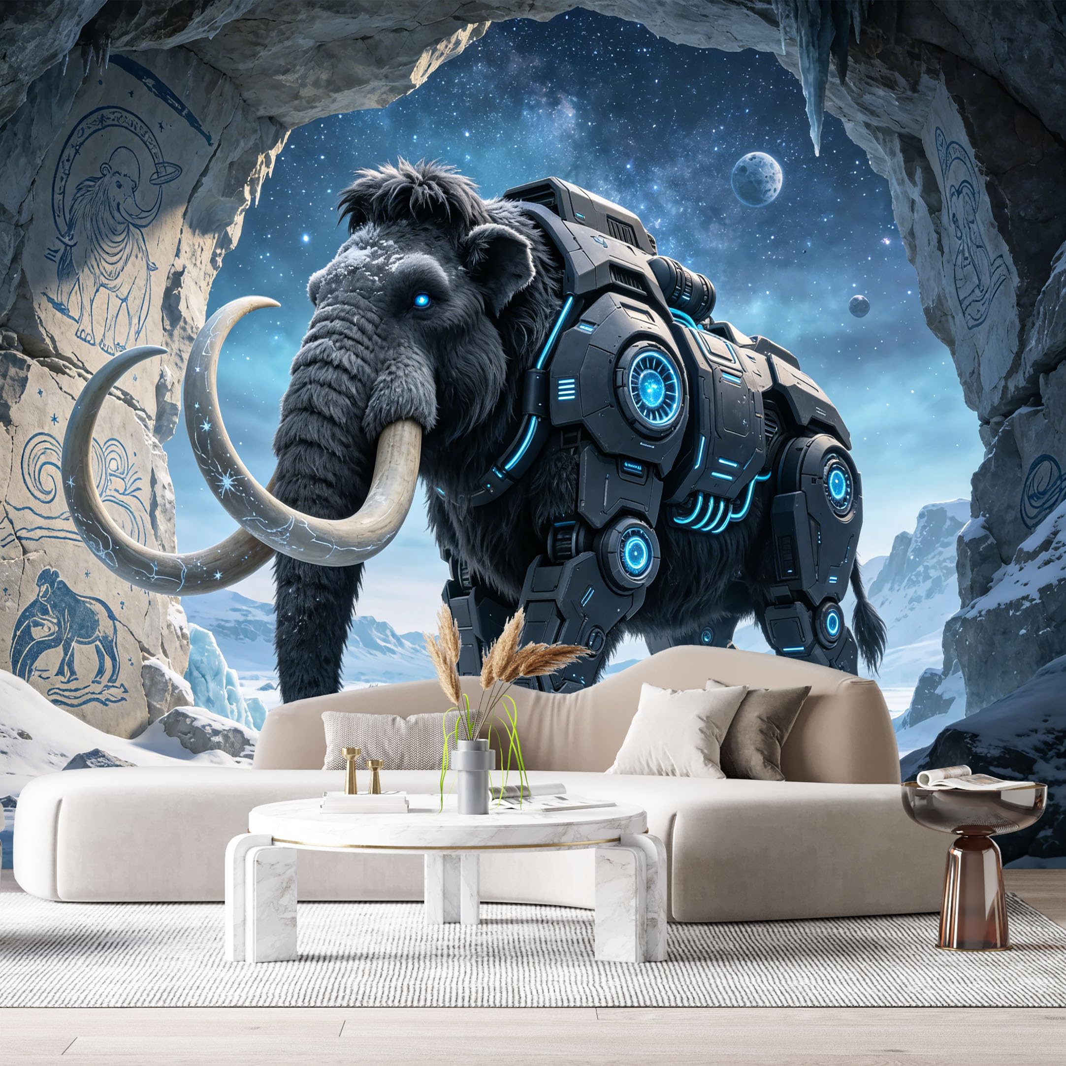 Custom Size Wall Mural Cyber Mech Robot Futuristic Mechanical Beast SciFi Armor Neon Blue 3D Style SelfAdhesive Art Prints Removable Large Wallpaper Esports Game Room Studio