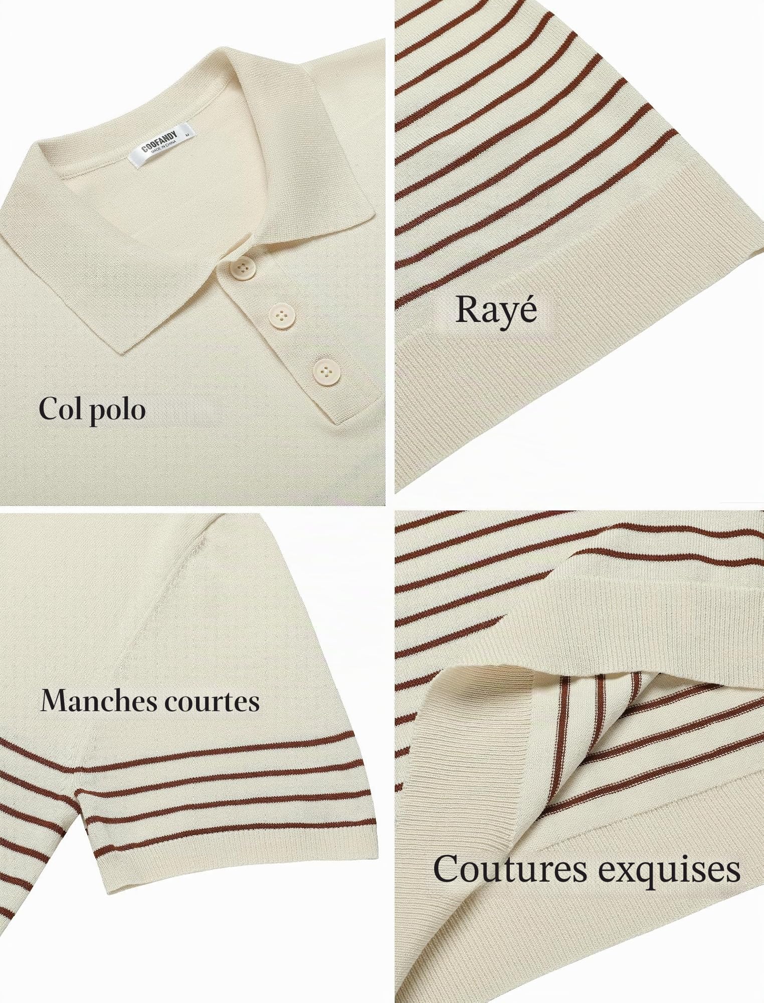 COOFANDY Polo Homme Rayures Tricot Manches Courtes Regular Fit Bureau Été Casual Travail Fête Élégant Polo Golf