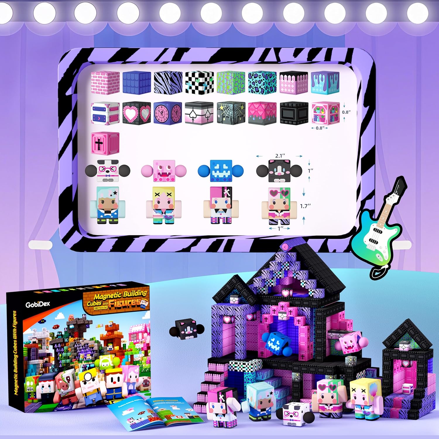 GobiDex 108PCS Magnetic Building Blocks & Figures Playset - STEM Princess Sensory Toys to Build a MagWonder World, Pretend Play Birthday Gift for Girls Ages 3+ (0.8 in)