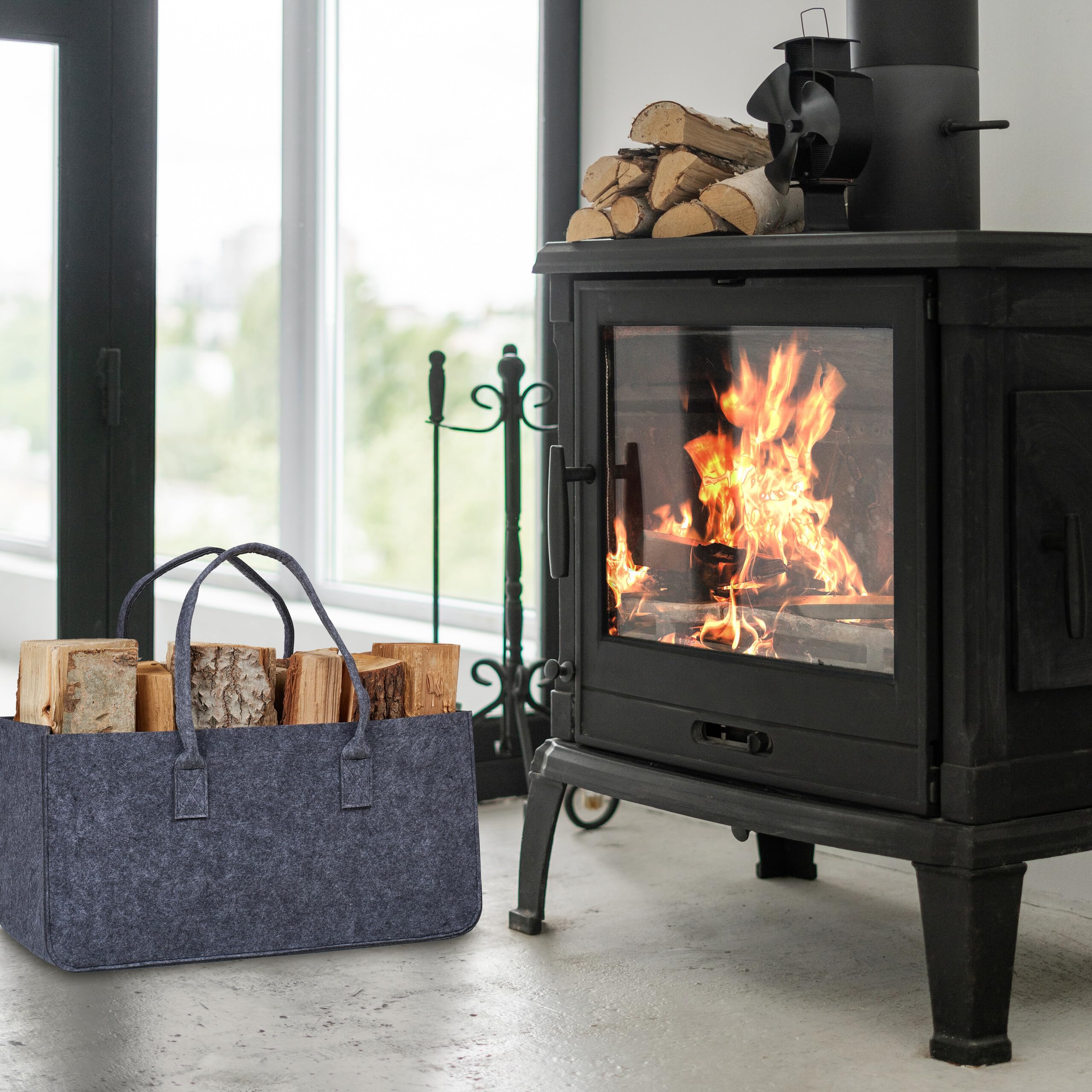 Relaxdays Zestaw 2 Sztuk Torb na Drewno Kominkowe z Filcu, Pojemność 28 L, XXL, Ciemnoszara