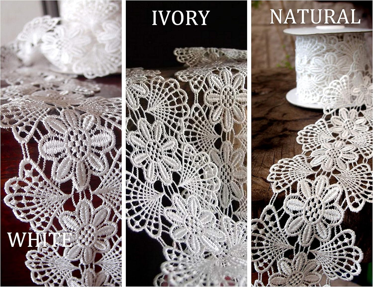 PoshNPretty 3 Embroidery Peacock Bridal Floral Lace Trim 5 Yards Natural