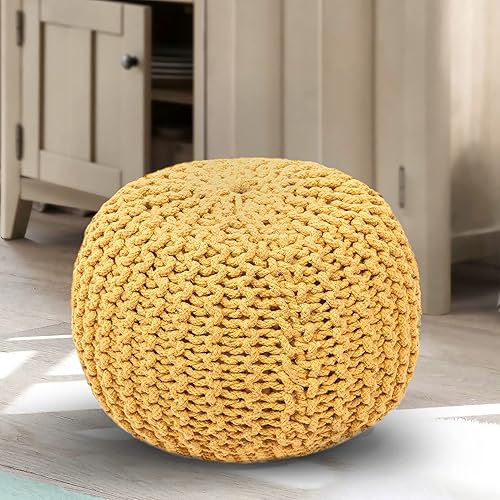 Miniatura 2 de WOVEN ST. Puf de algodón tejido a mano  100% algodón  Reposapiés  Funda con relleno  para sala de estar, dormitorio, habitación de los niños