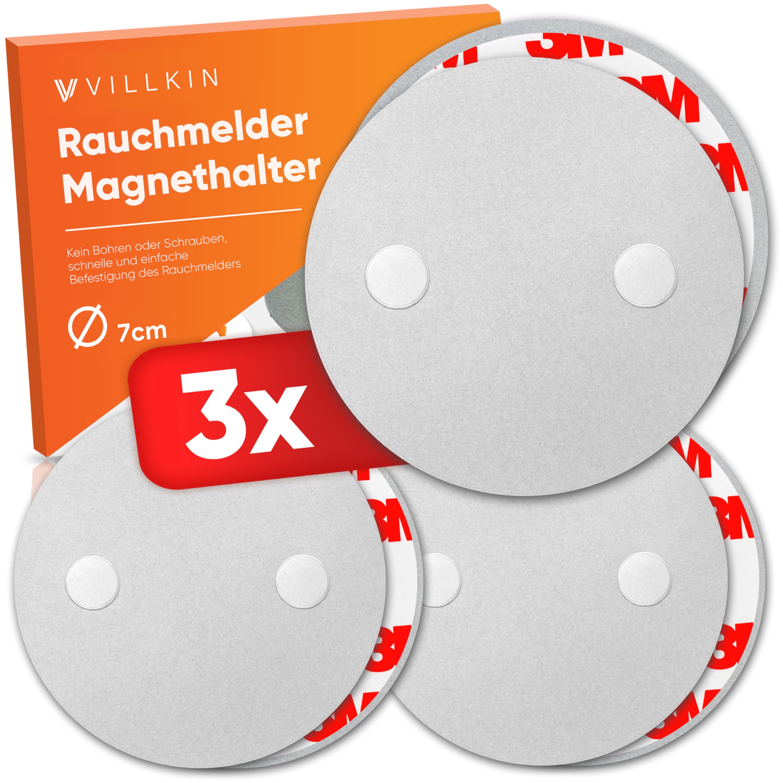 Villkin Smoke Detector Magnetic Holder, Pack of 3, Diameter 7 cm