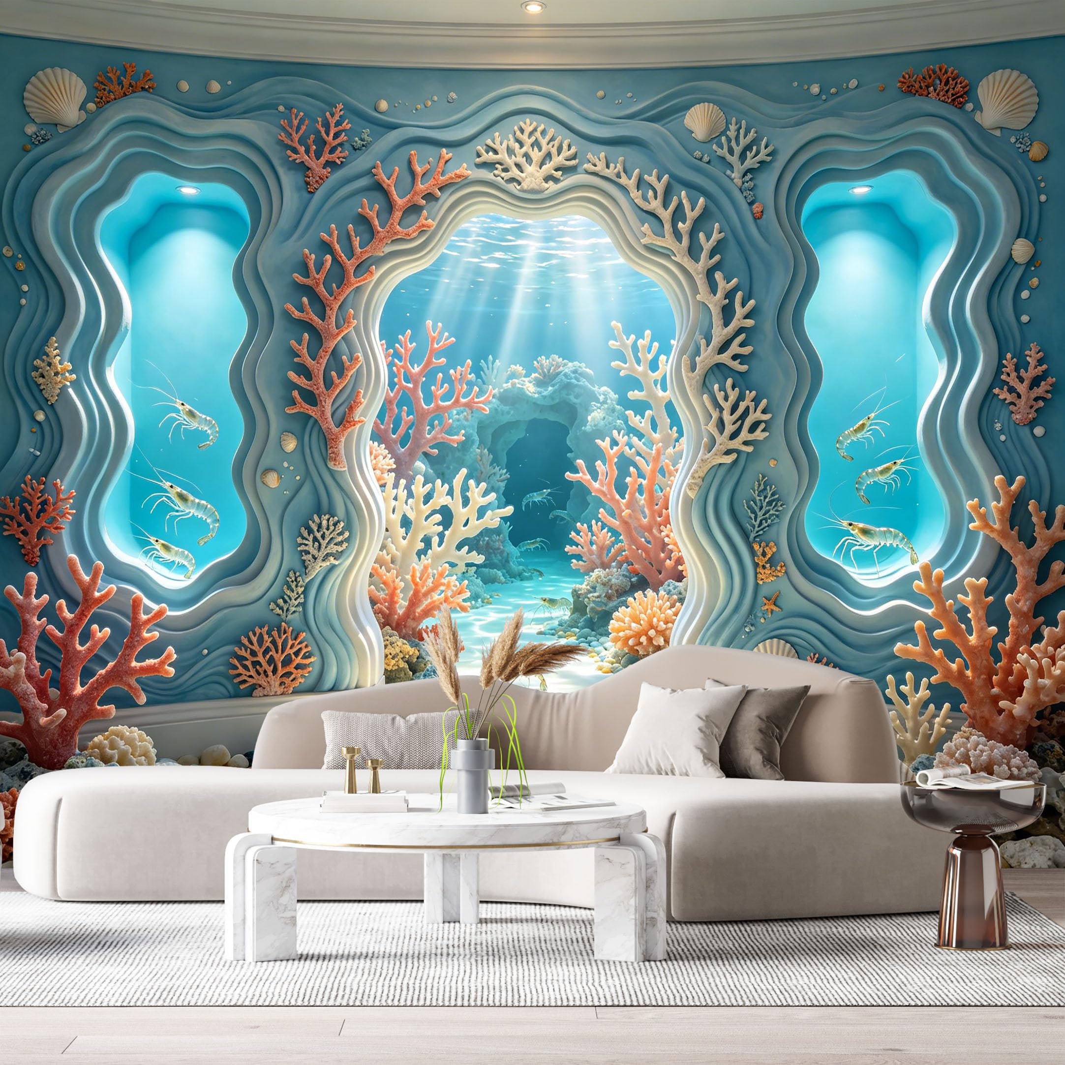 Custom Size Wall Murals Ocean Marine Coral Reef Underwater 3D Trompe L'Oeil SelfAdhesiveWall Fabric Removable Wallpaper Wall Decor for Living Room Bedroom Bathroom