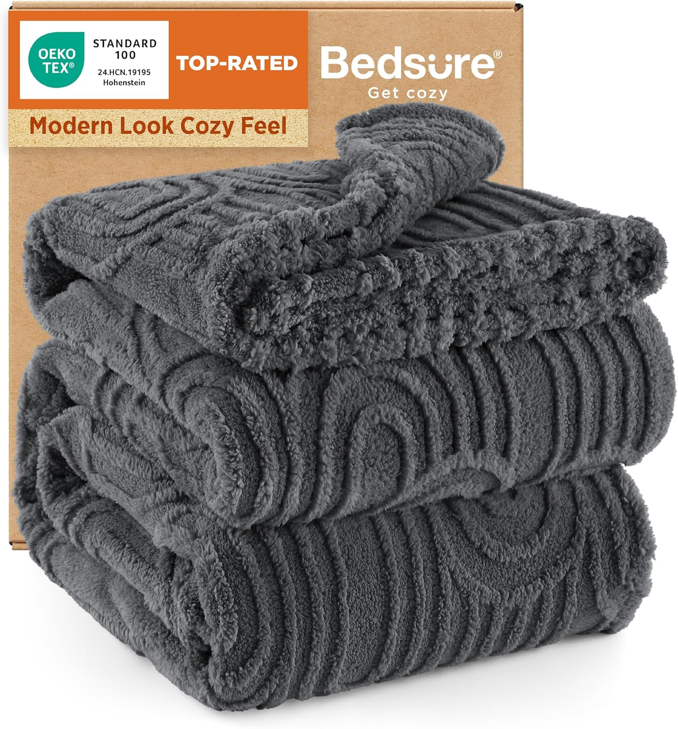 Bedsure GentleSoft Fleece Blanket Queen Size for Bed - Super Soft & Cozy, Fluffy Blankets for Women & Girls, Ideal for Sofa & Couch, Grey, 90x90 Inches