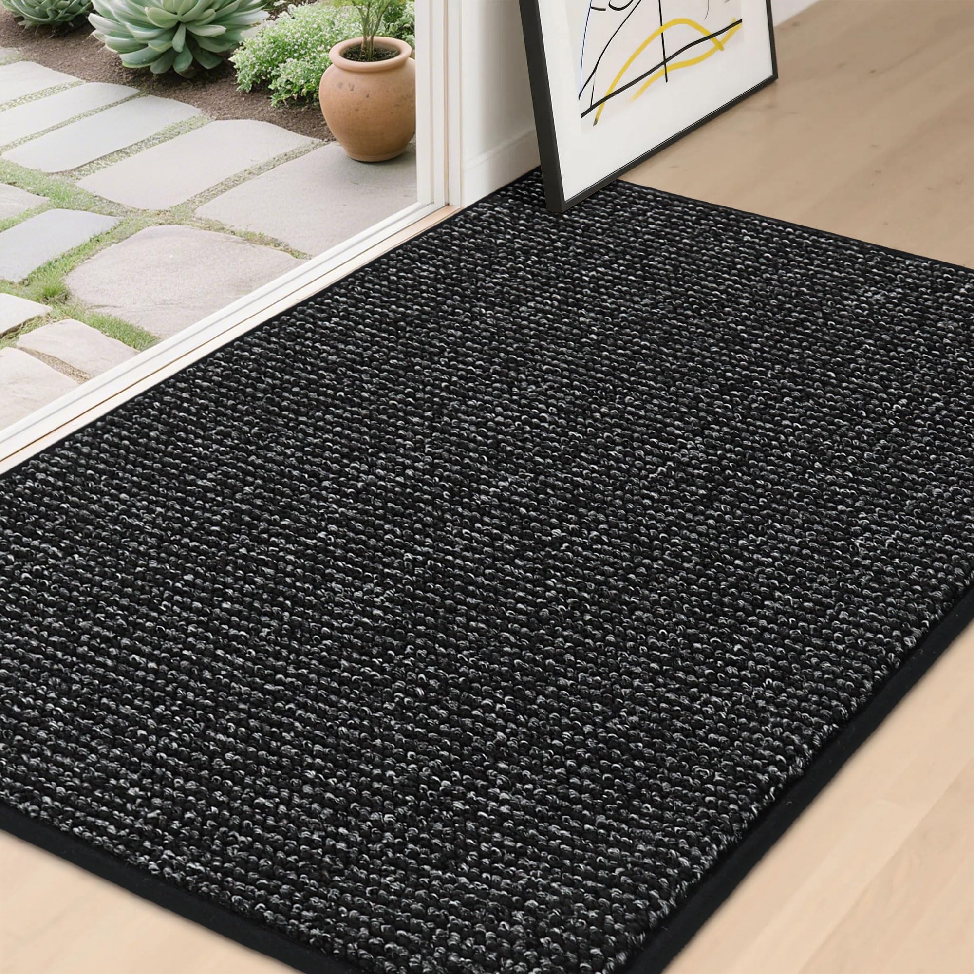 BEQHAUSE Dirt Trapper Door Mat 32" x 48", Non-Slip Washable Doormats, Black