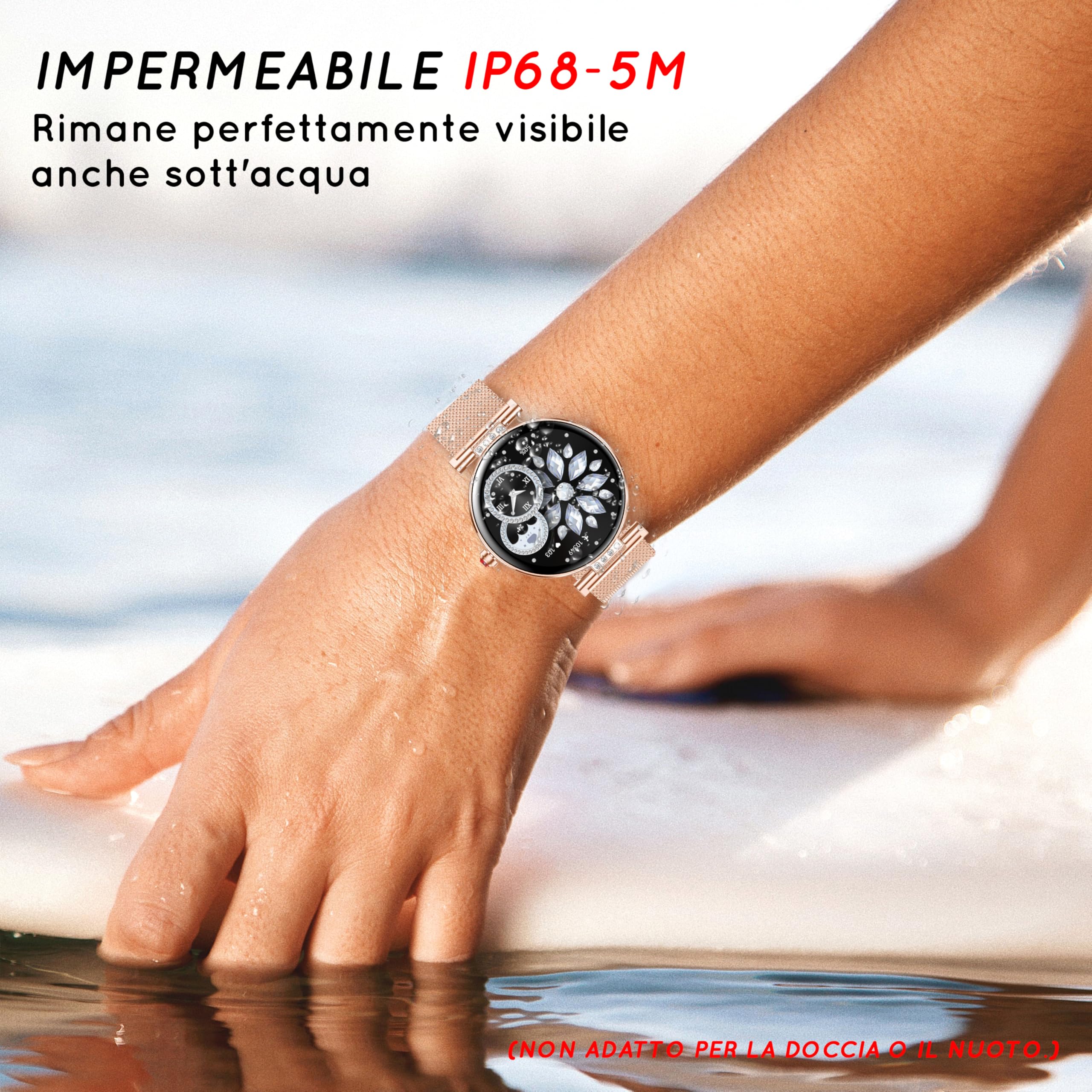 Smartwatch Donna 1.19'' AMOLDE Orologio Intelligente Donna con Chiamate Bluetooth/Notifiche WhatsApp/Sonno SpO2 Frequenza Cardiaca, 120+ Modalità Sportive Contapassi Smartwatch, Oro Rosa/3 Cinturino