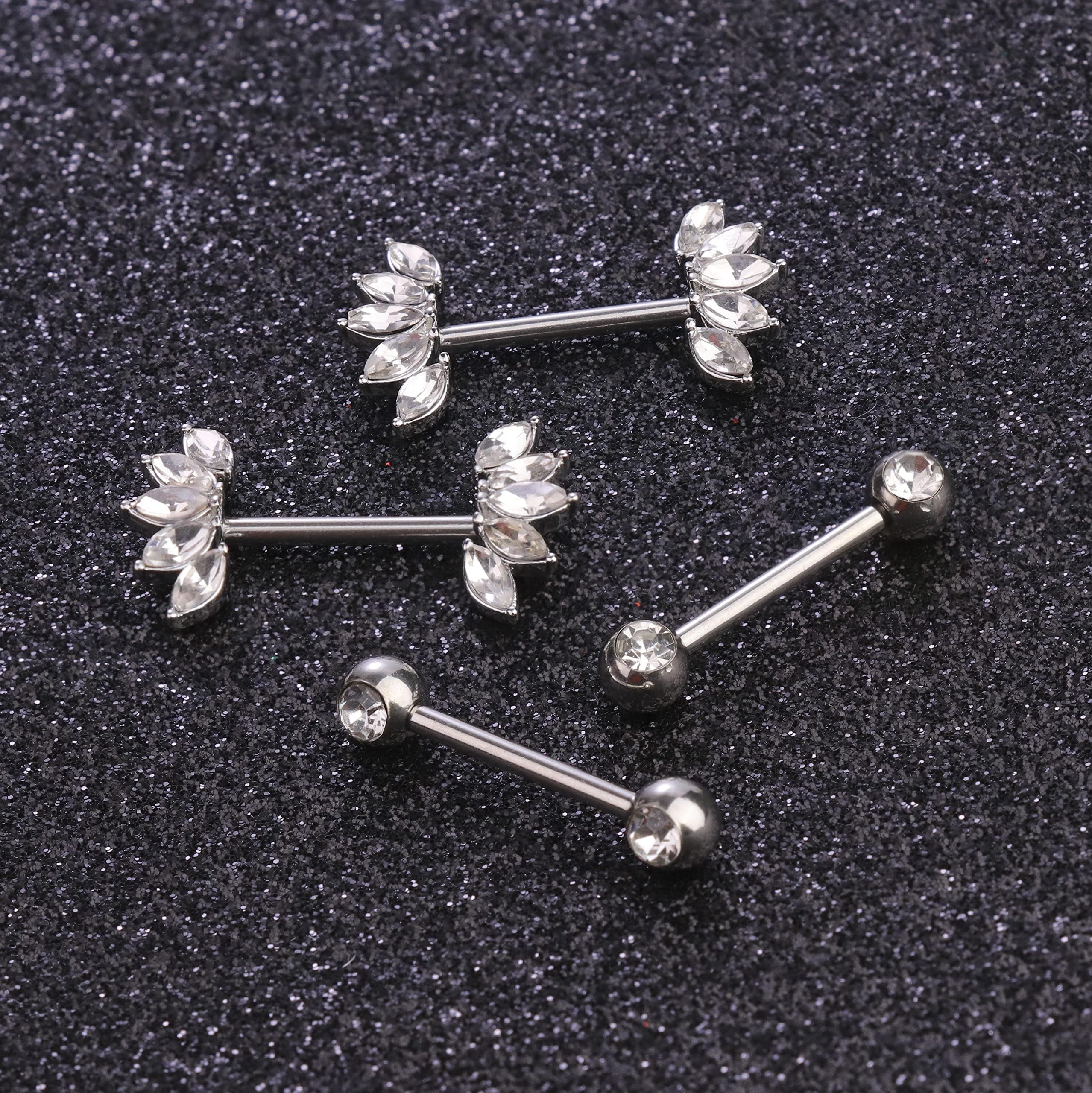 ADRAMATA 8 Pairs 14G Piercing Capezzolo Acciaio Chirurgico Capezzolo Piercing Set CZ Cuore Farfalla Capezzolo Anello con Catena Capezzolo Bar Lingua Piercing Corpo Piercing Gioielli Donna