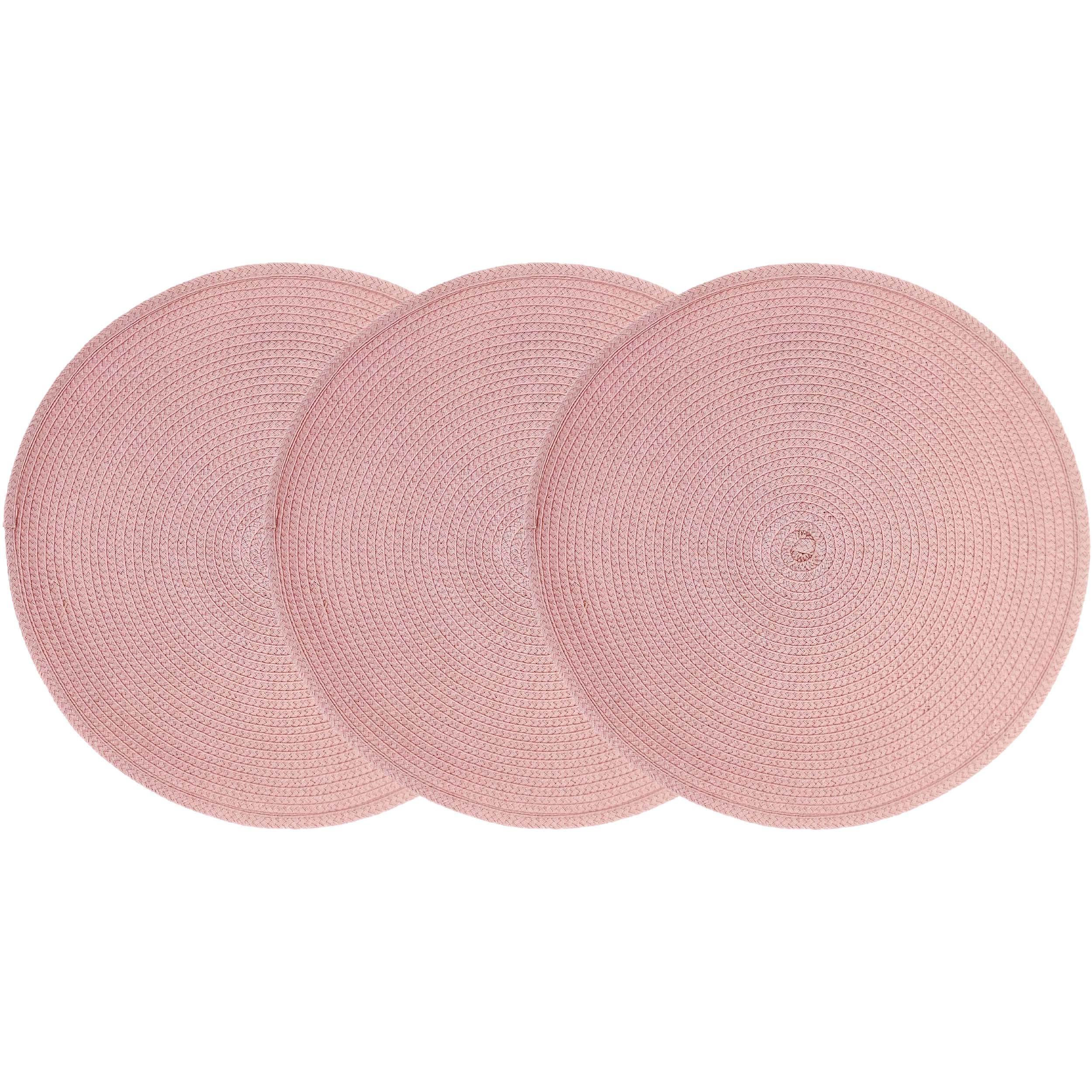 Juego de 3 Salvamanteles Individual Redondo 35cmØ de Polipropileno + Poliéster para Mesa de Comedor - Manteles Individuales Color Rosa