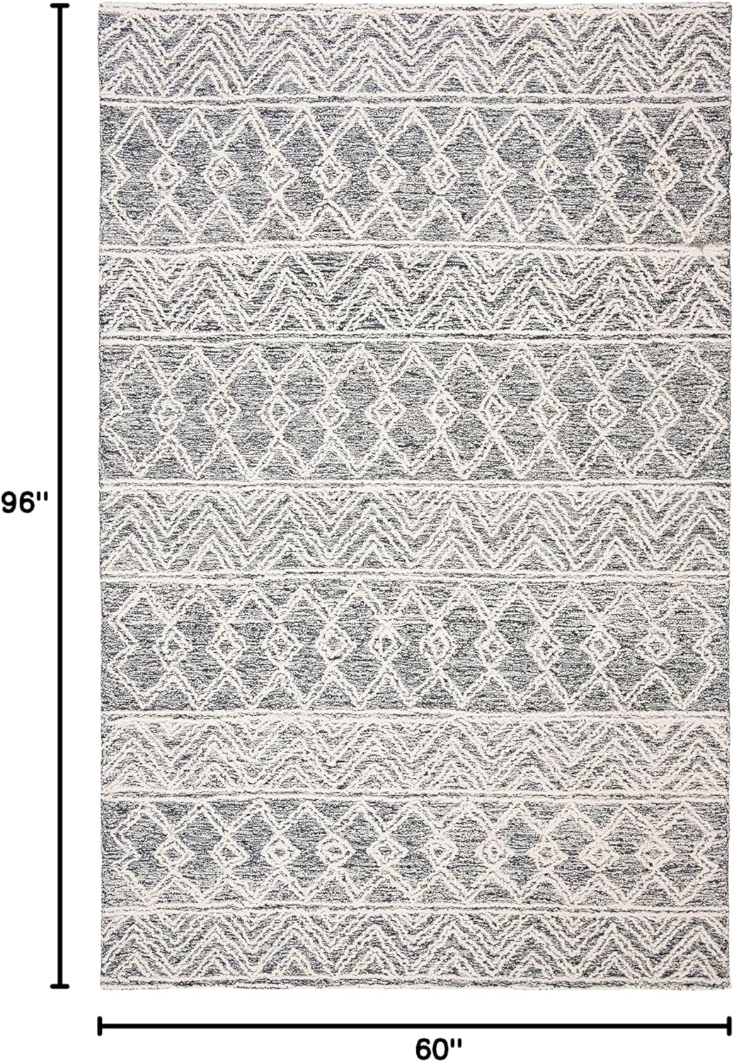 SAFAVIEH Micro-Loop Collection Area Rug - 5' x 8', Ivory & Black, Handmade Moroccan Boho Wool, Ideal for High Traffic Areas in Living Room, Bedroom (MLP203A)