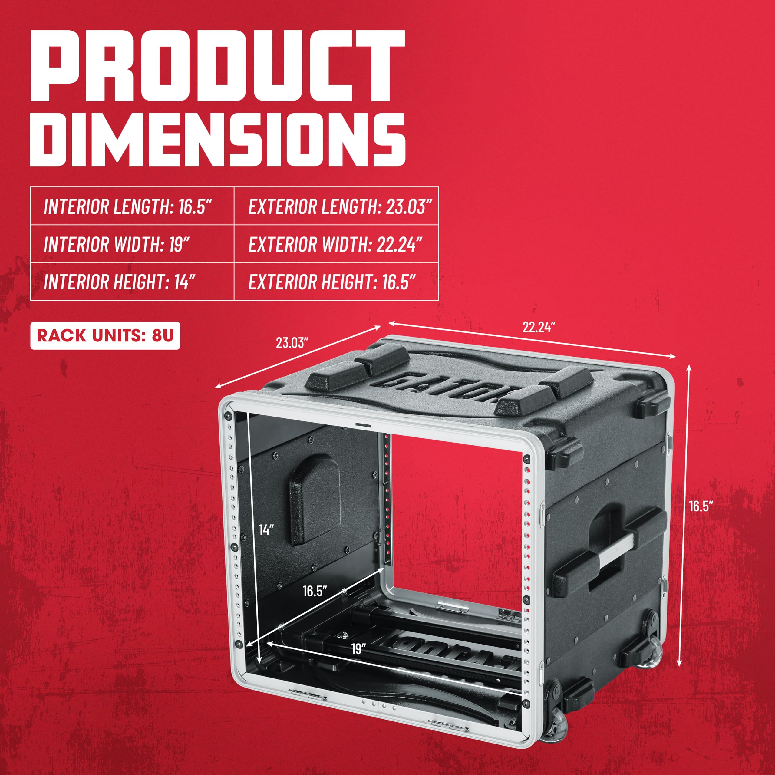 Gator Cases - GRR-8L - rolling rack da 8U, profondità 19"
