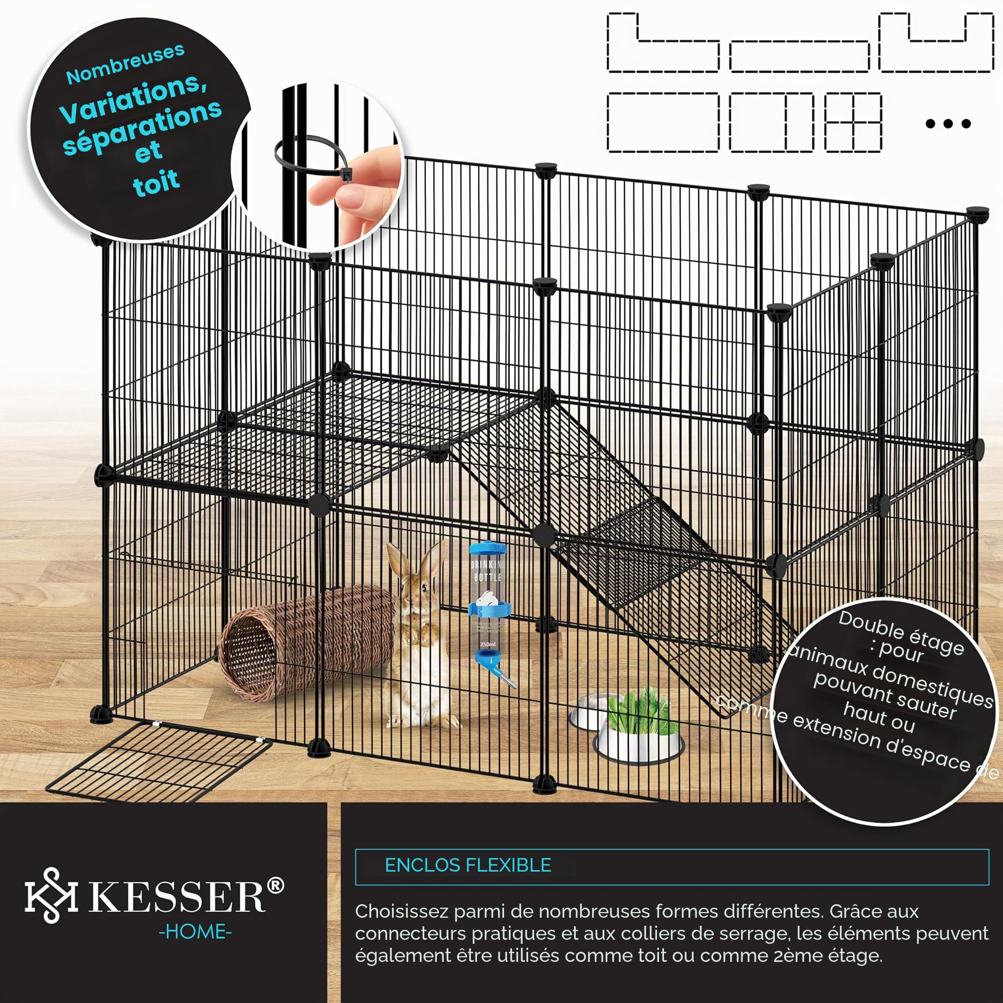 KESSER® Parc Enclos Double grillagé en métal grillagé XXL avec Porte Enclos pour Petits Animaux et cochons d'Inde Libre, Cage pour Petits Animaux et Lapins
