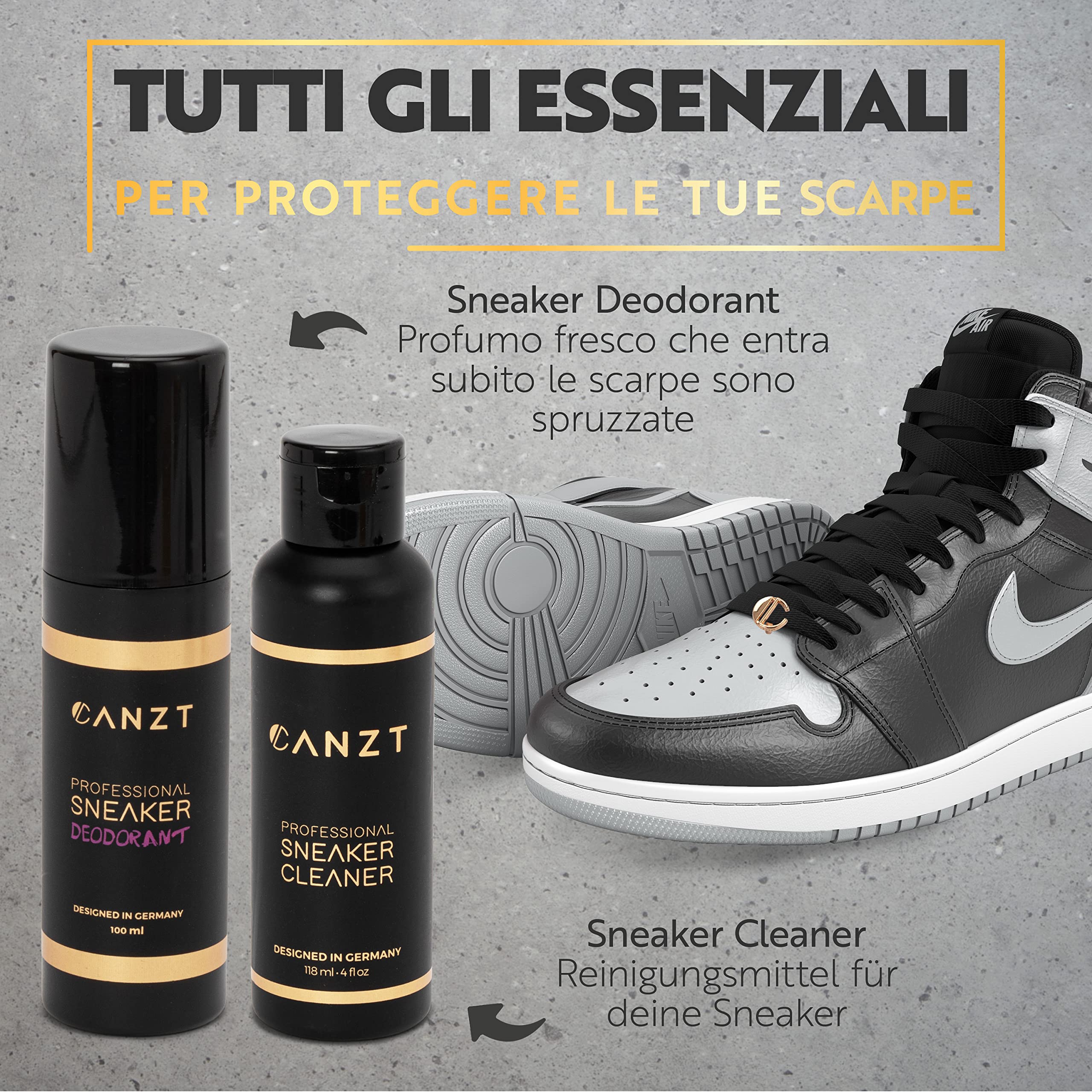 Canzt Kit Pulizia Scarpe Black Box – Kit pulizia sneakers premium con detergente scarpe, salviette, deodorante, spazzole e panno in microfibra per pelle, camoscio, nubuck e tessuto