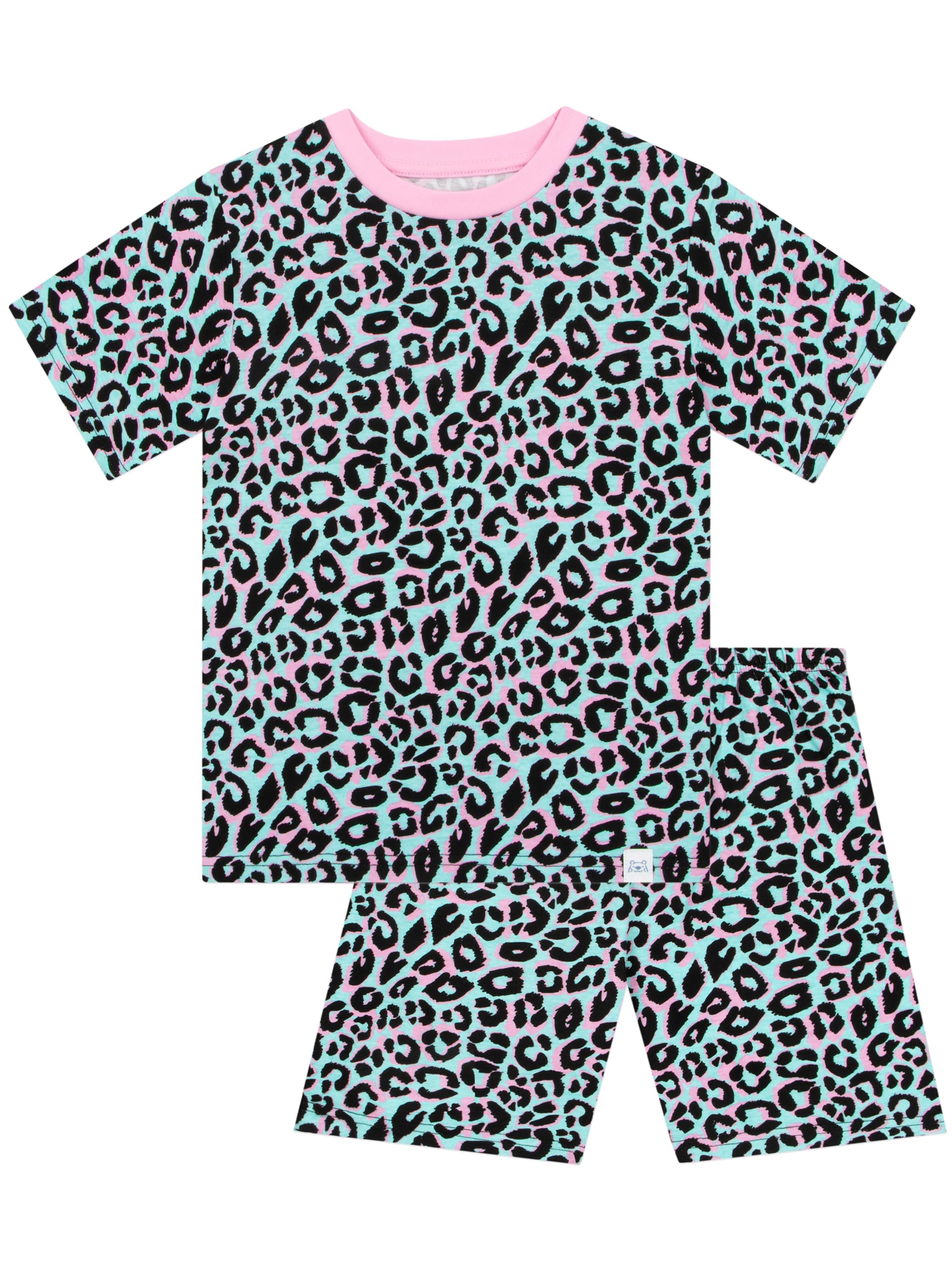 Harry Bear Leopard Print Pyjamas | Girls Short Pyjamas | Cotton Girls’ Pyjama Sets | Blue 6-7 Years