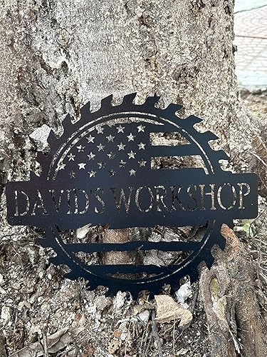 Miniatura 5 de Letrero de metal personalizado con bandera estadounidense, regalo para papá, garaje, placa de automóvil, letrero de taller de papá, nombre