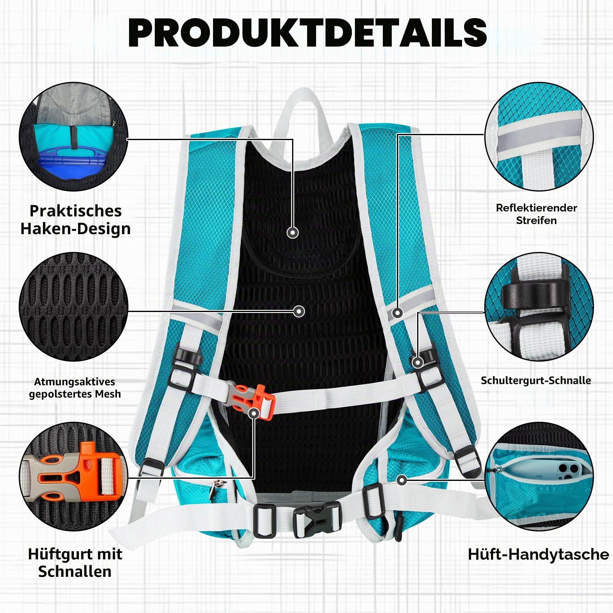 EULANT Wasserdicht Laufrucksack 15L,Klein Skirucksack,Kleiner Wanderrucksack,Fahrrad Rucksack,Leicht Sport Rucksack für Skifahren Camping Bergsteigen Radfahren Joggen Einkaufen Schule