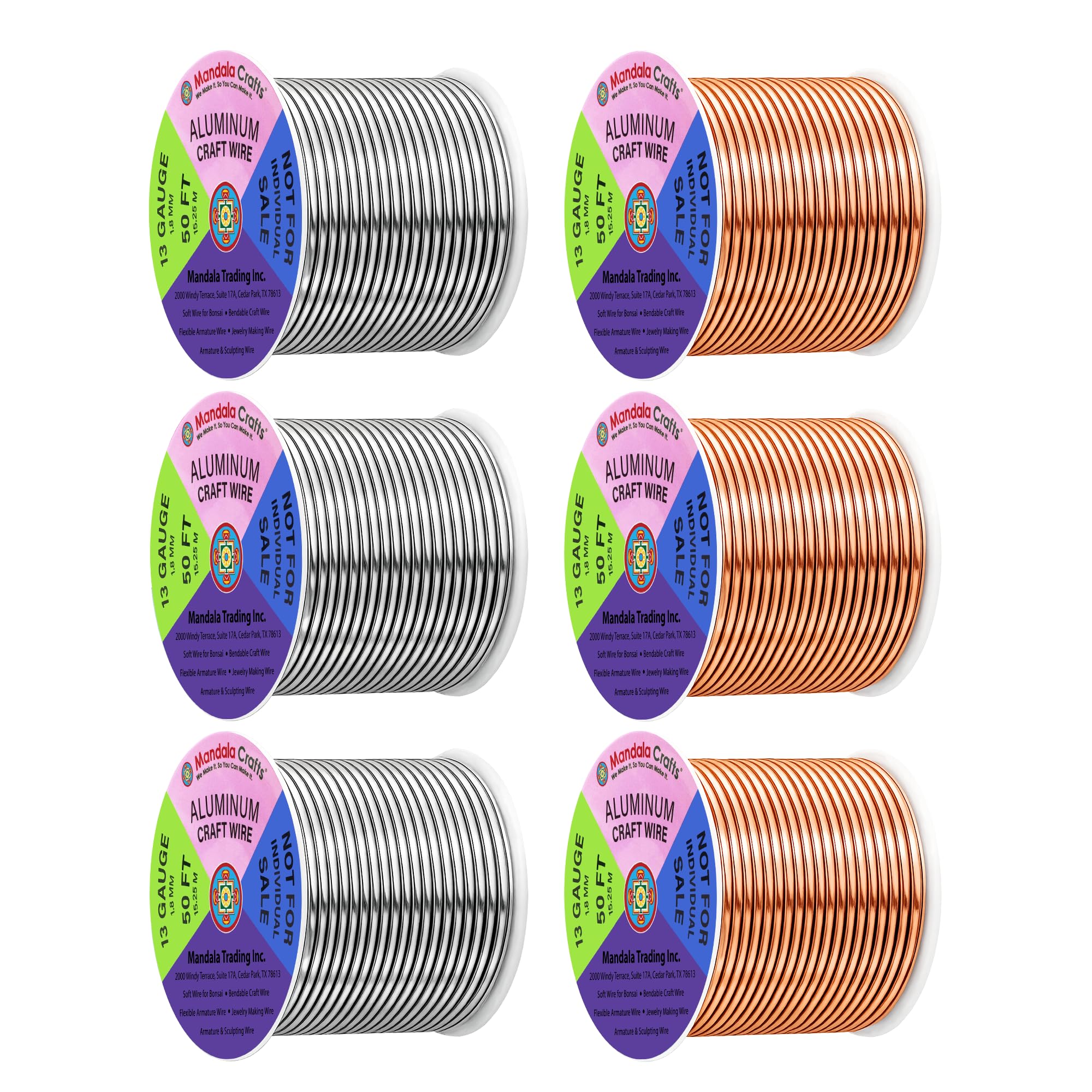Mandala Crafts 13 GA Copper Silver Tone Combo Anodized Aluminum Craft Wire