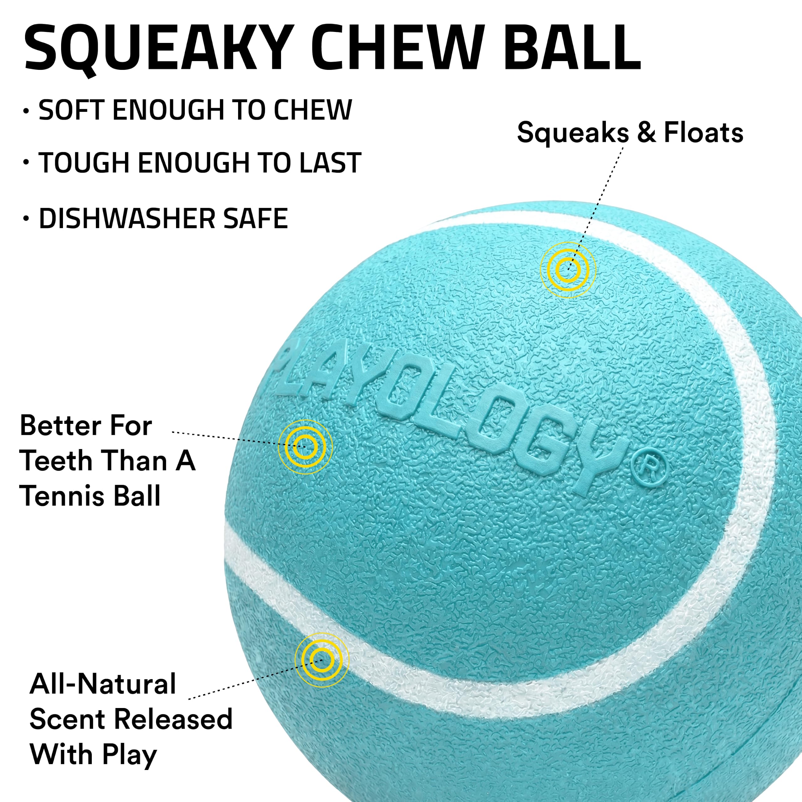Playology Hundespielzeug, quietschender Kauball für Hunde, 3er-Pack, Erdnussbutterduft, kleine Hundebälle, federnd, schwimmendes Kauspielzeug zum Apportieren