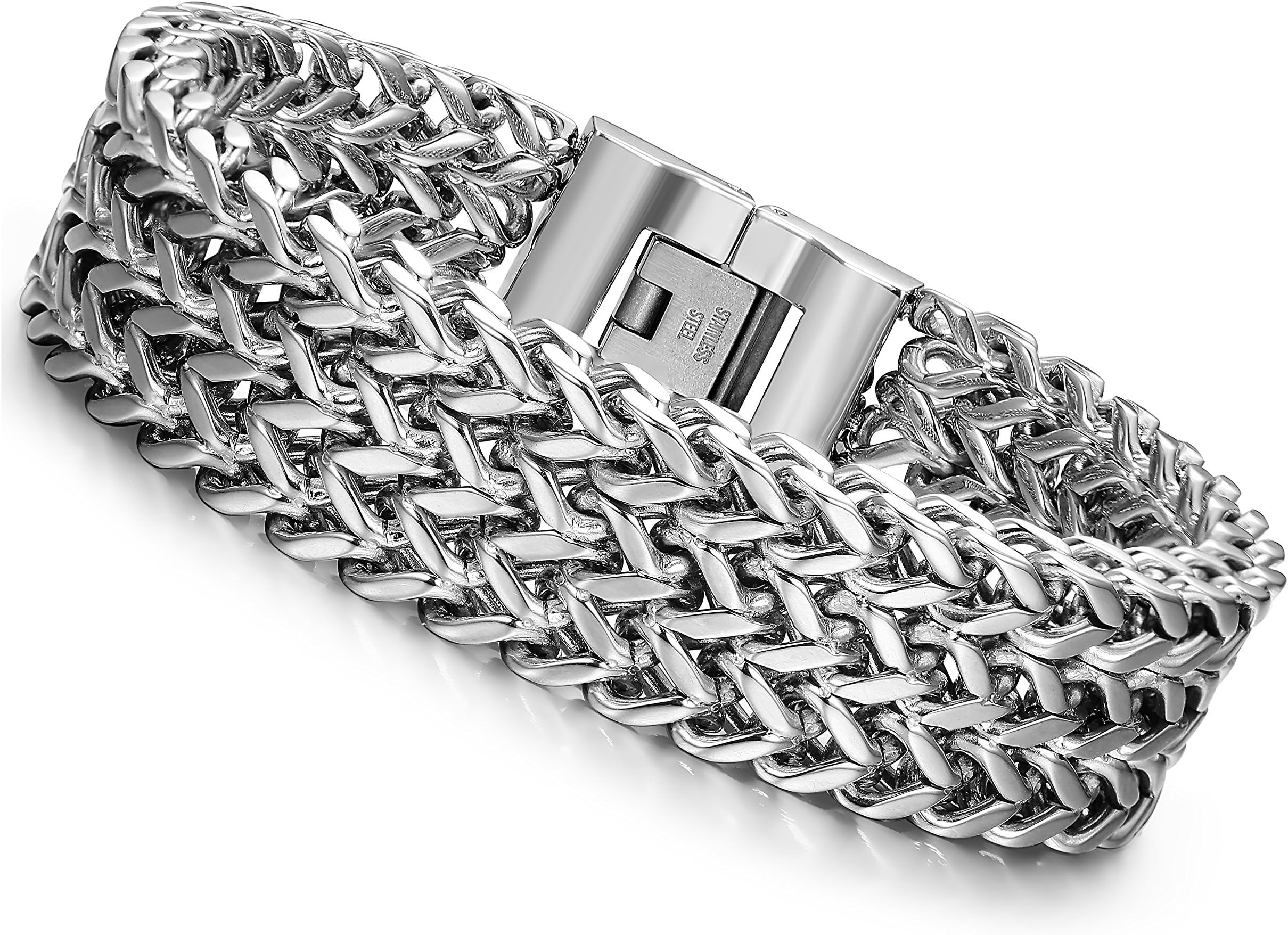 LOYALLOOK Stainless Steel 19MM Cuban Curb Link Chain Men's Bracelets Rock Link Wristband,8.0-9.1 Inches