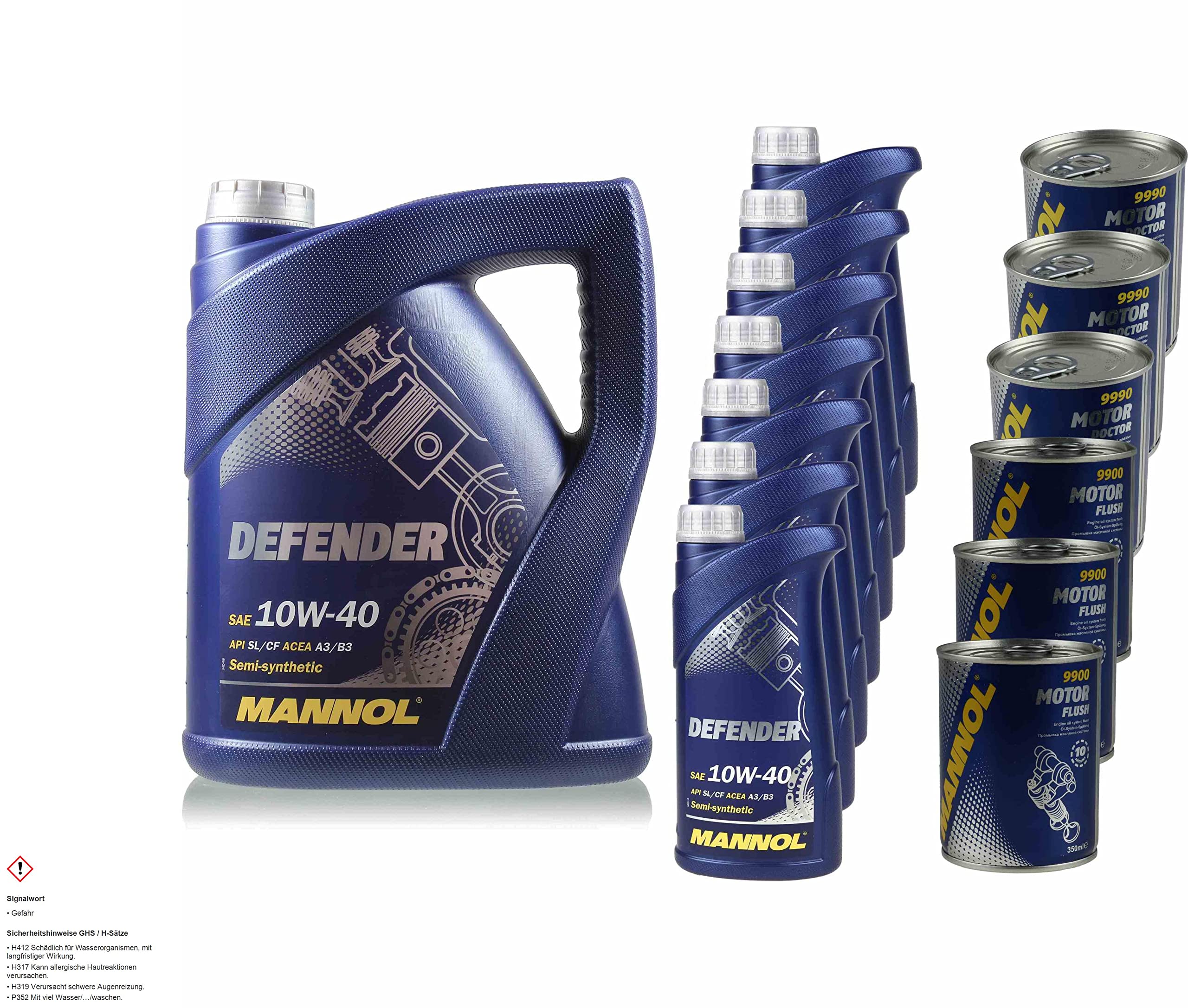 Mannol Defender 12L - Aceite de motor 10W-40 (3 unidades, motor Doctor+Motor Flush)