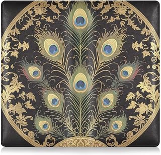 Victorian Peacock Feather Gold Green Pu Leather Car Registration and Insurance Card Holder Essential Wallet Case for ID, Driver's License, Key Contact Information Cards