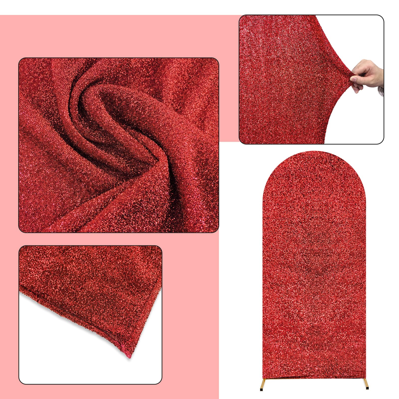 AIBIIN 1 x 2,1 m rosso lucido copertura per arco nuziale in spandex aderente copertura per arco 2 lati metallico scintillante a forma di arco copertura per compleanno sposa futura fidanzamento
