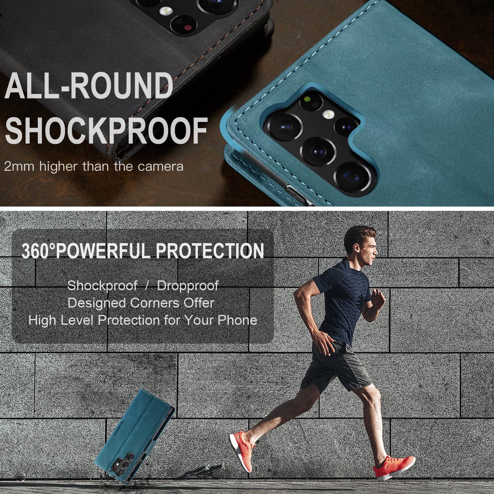 Azororo Cover per Samsung Galaxy S23 Ultra 5G, Premium PU Pelle Custodia, Magnetica Carta Fessura Portafoglio Case, Flip Cavalletto Custodia per Samsung Galaxy S23 Ultra- Blu verde