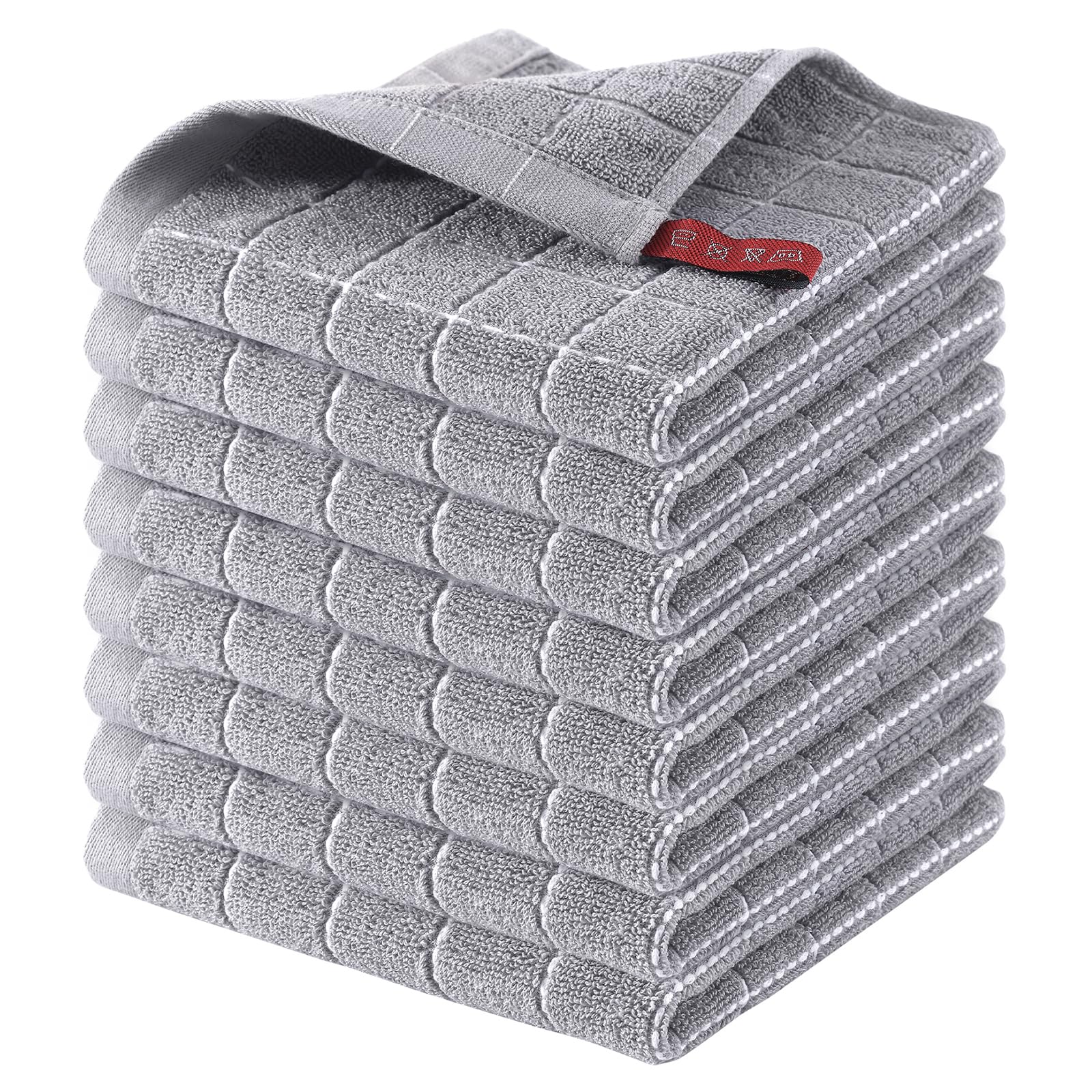 Homaxy 100% Cotton Terry Kitchen Dish Cloths, Ultra Soft and Absorbent Dish Towels for Kitchen, Suitable for Drying and Washing Dishes, 8 Pack, 12 x 12 Inches, Light Grey