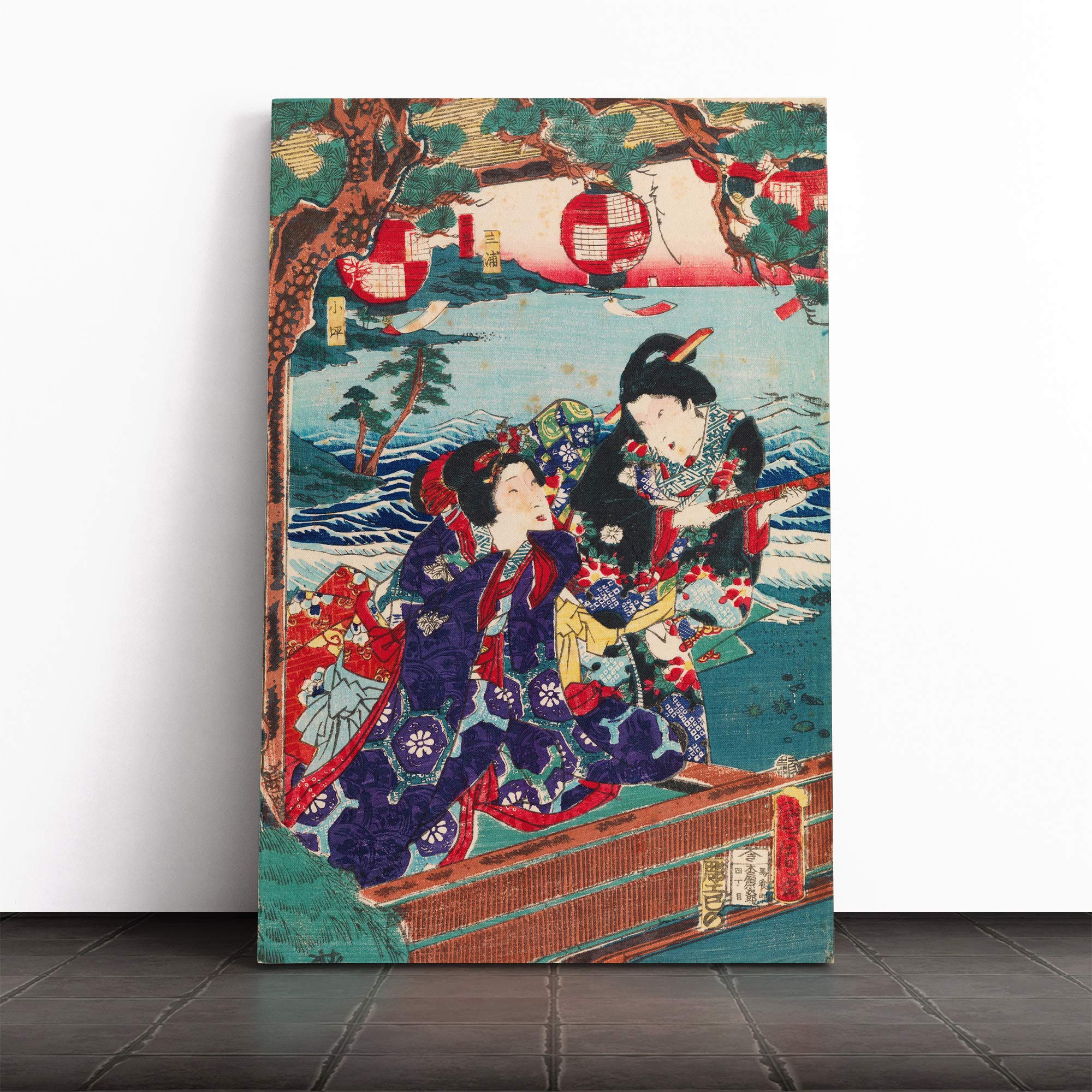 Toyohara Kunichika Japanese Oriental Genji Canvas Print | Gallery Wrapped 30mm Frame Wall Art | 20x14 inches | Ready to Hang | Asian Picture | Living Room Bedroom Lounge Office