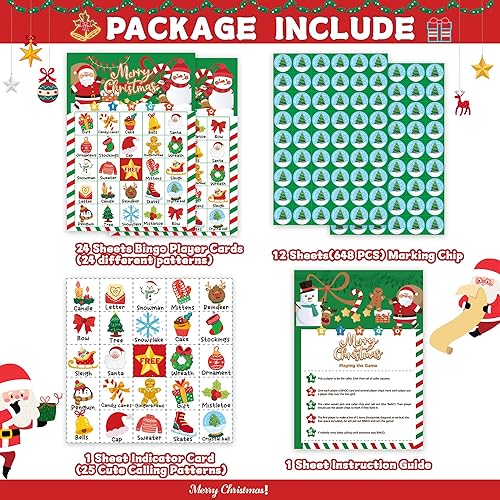 Miniatura 2 de 38 tarjetas de juego de bingo de Navidad para 24 jugadores, juegos de bingo de Navidad para actividades en el aula, regalos de fiesta familiar,